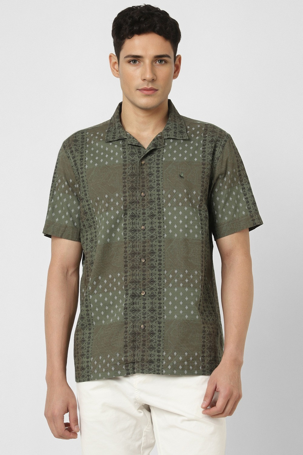 Image of PETER ENGLAND Men Printed Casual Green Shirt