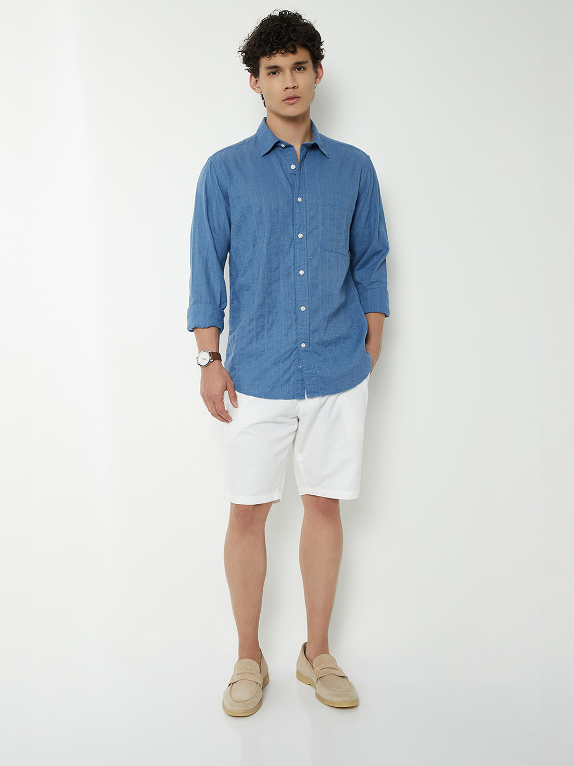 Image of MAX Men Striped Casual Blue Shirt