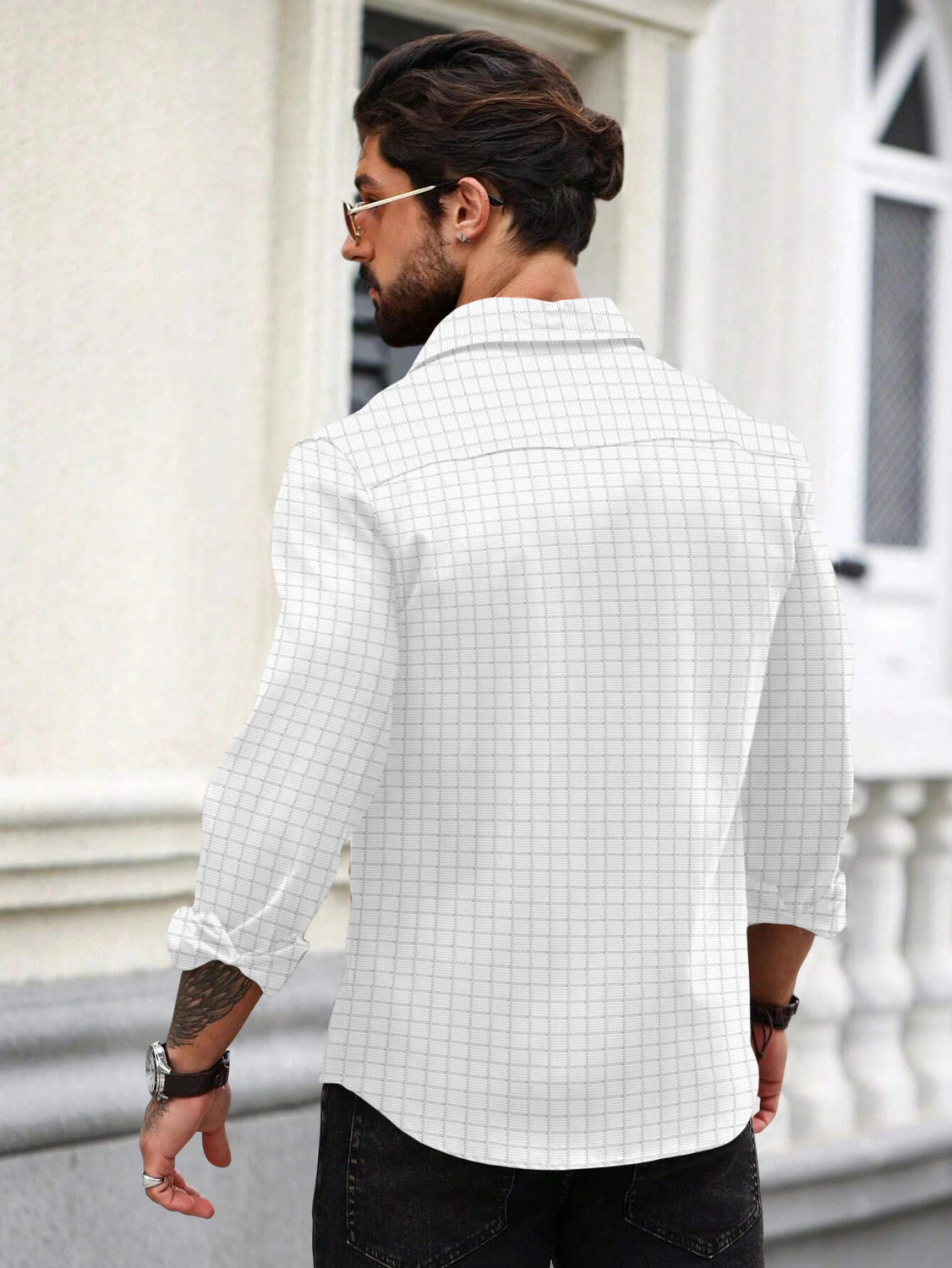 Image of VELLOSTA Men Self Design Casual White Shirt