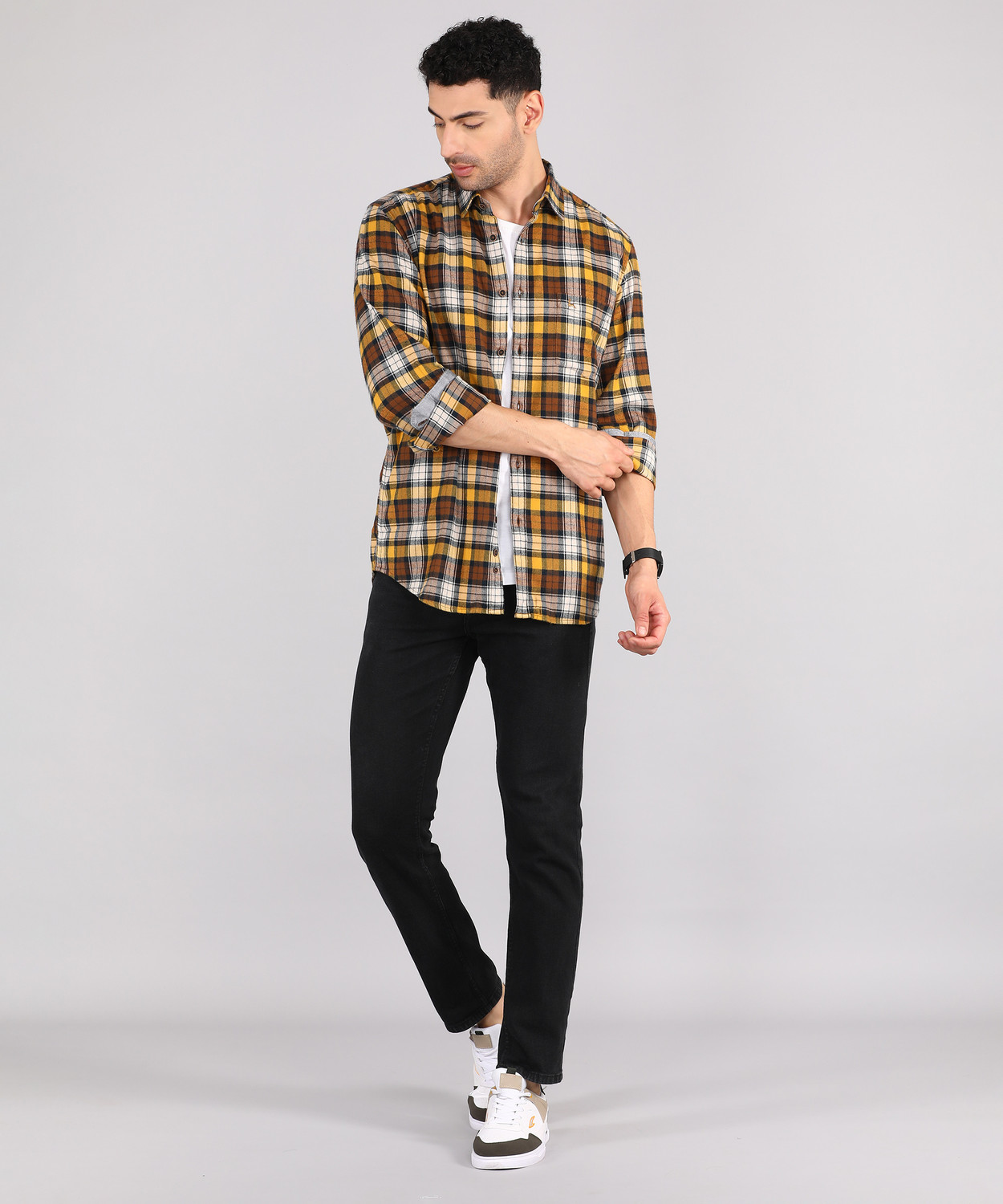 Image of PARX Men Checkered Casual Brown Shirt