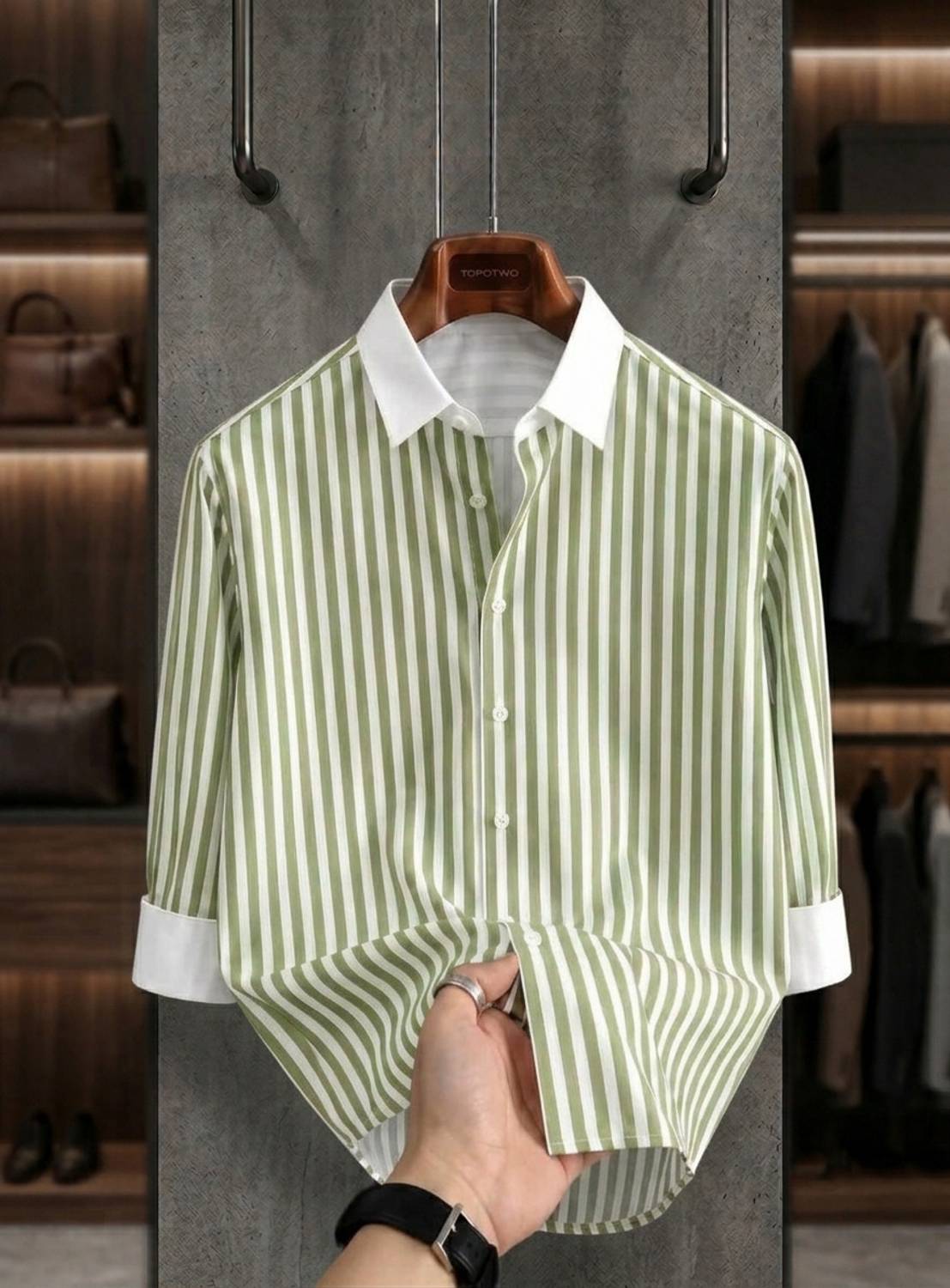 JaitraFab Men Green Striped Casual Shirt - Image 1