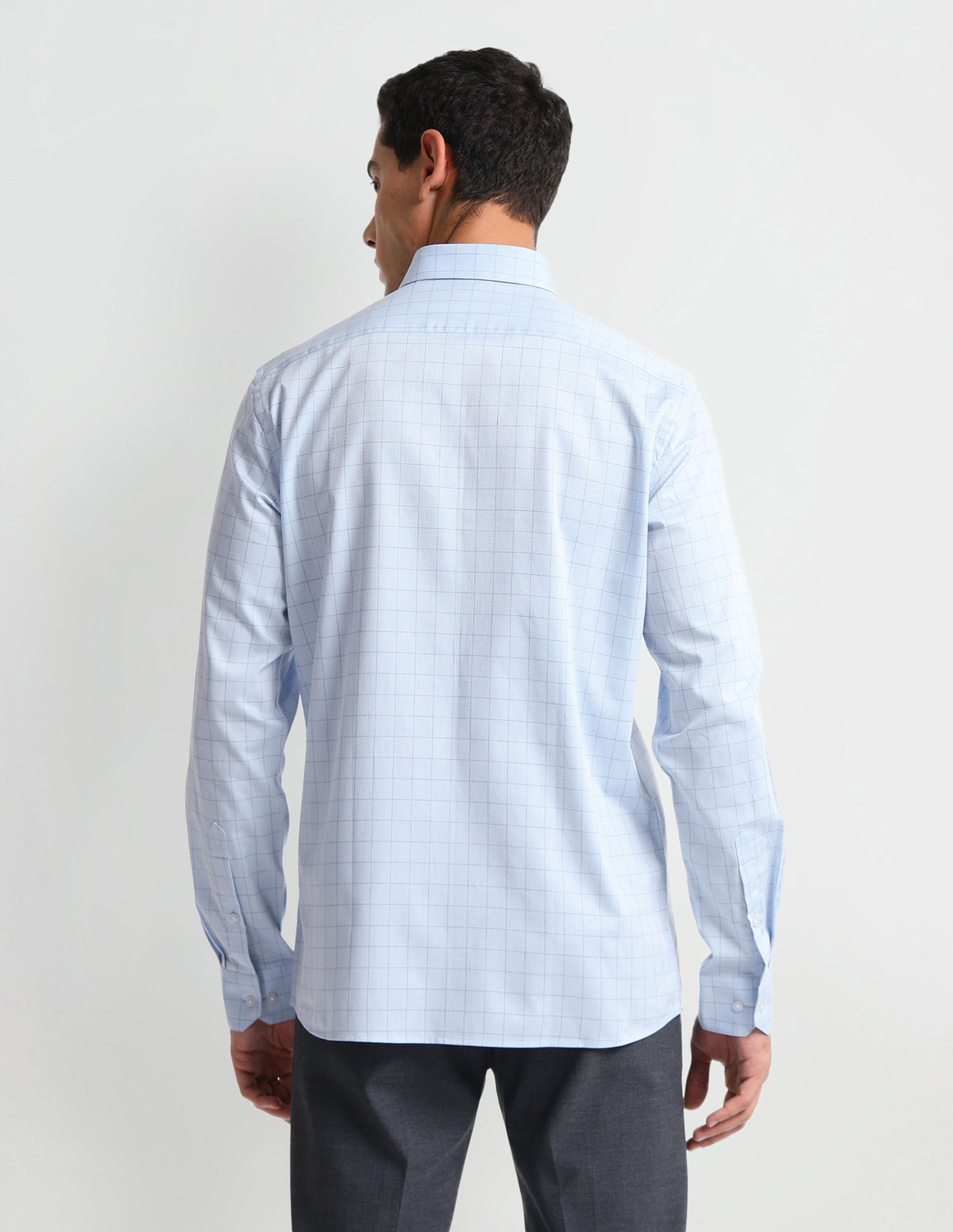 Image of ARROW Men Checkered Formal Light Blue Shirt