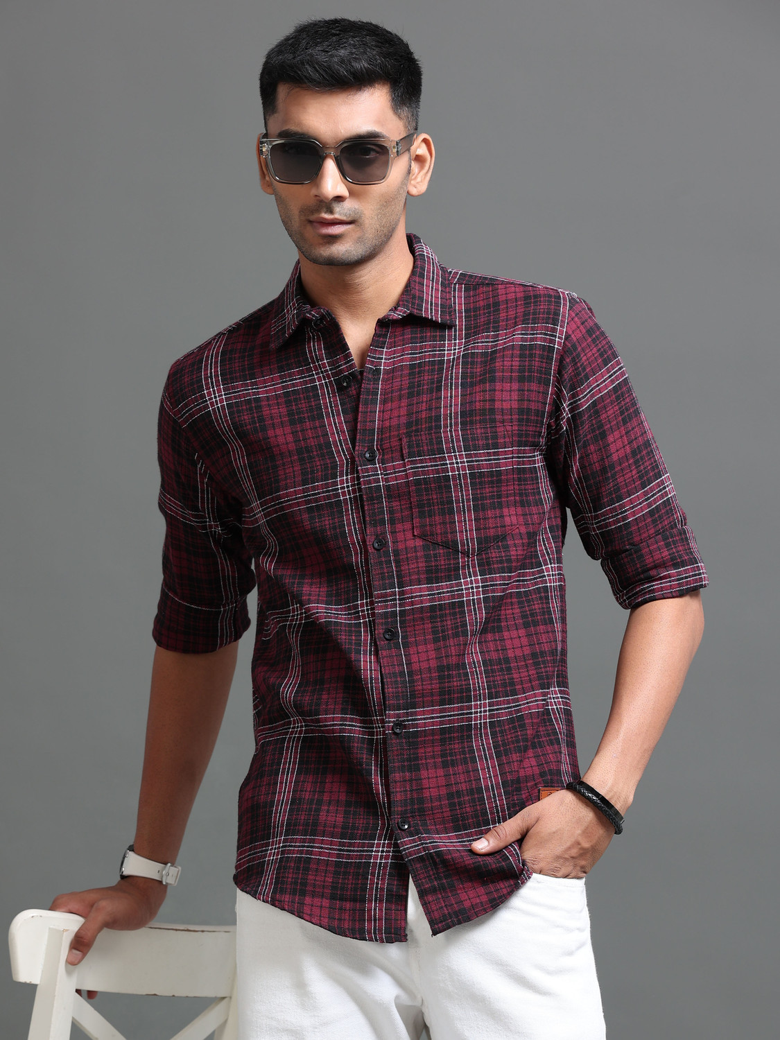 Image of tallwalker Men Checkered Casual Maroon Shirt