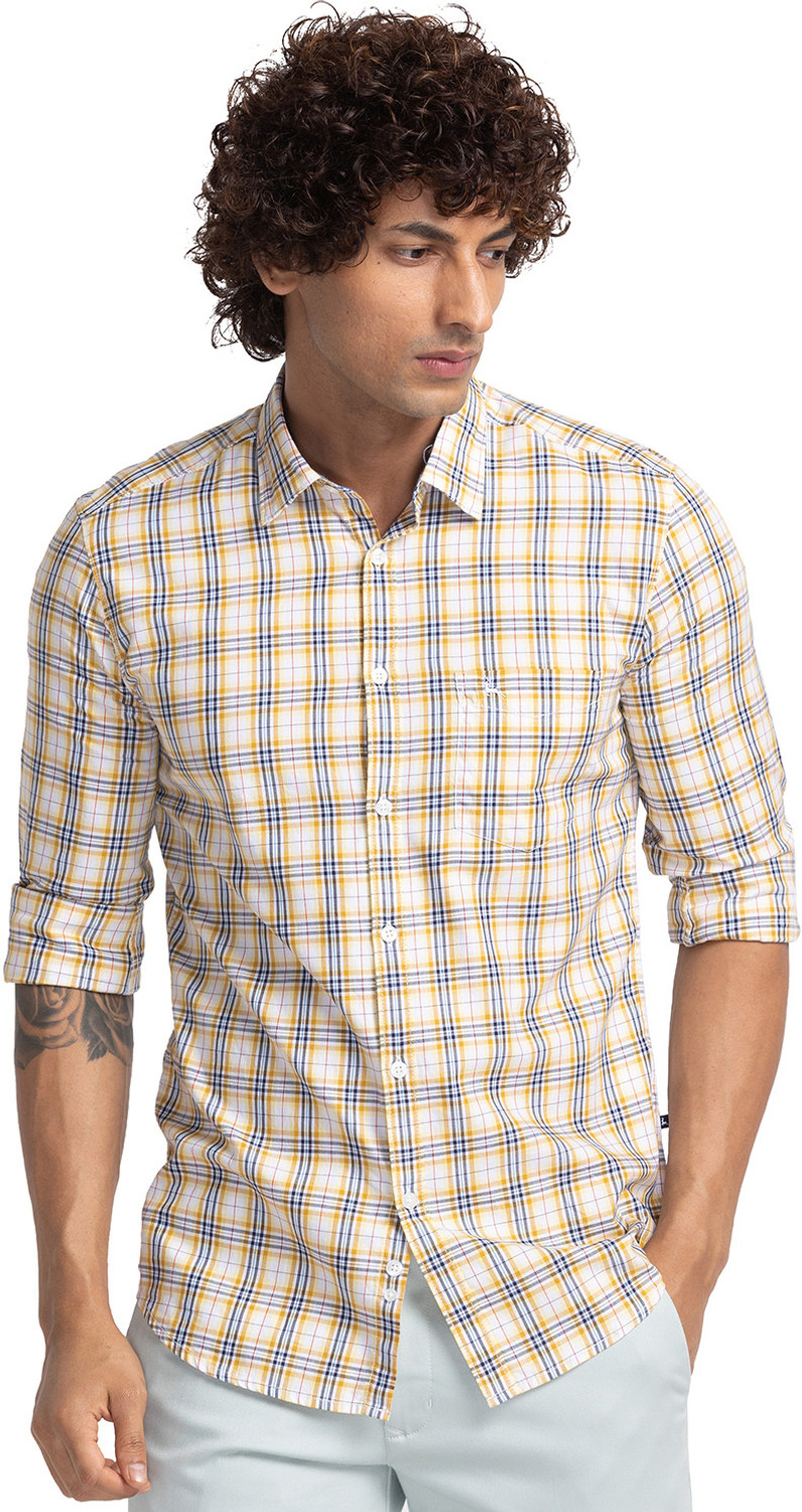 Image of PARX Men Checkered Casual Yellow Shirt