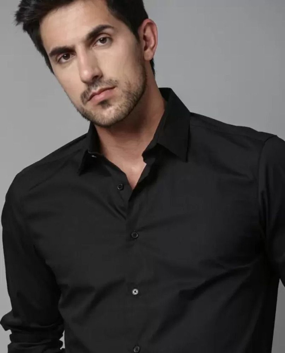 Image of GLeo Men Solid Casual Black Shirt