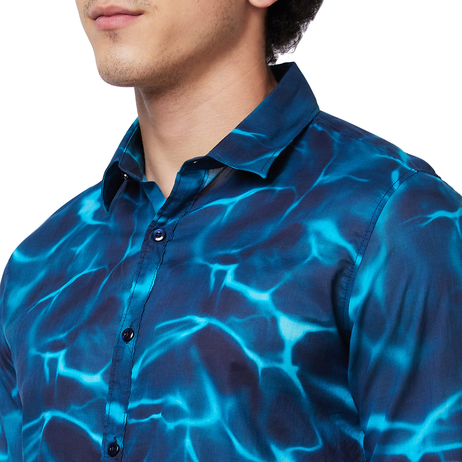 Image of Spykar Men Printed Casual Blue Shirt