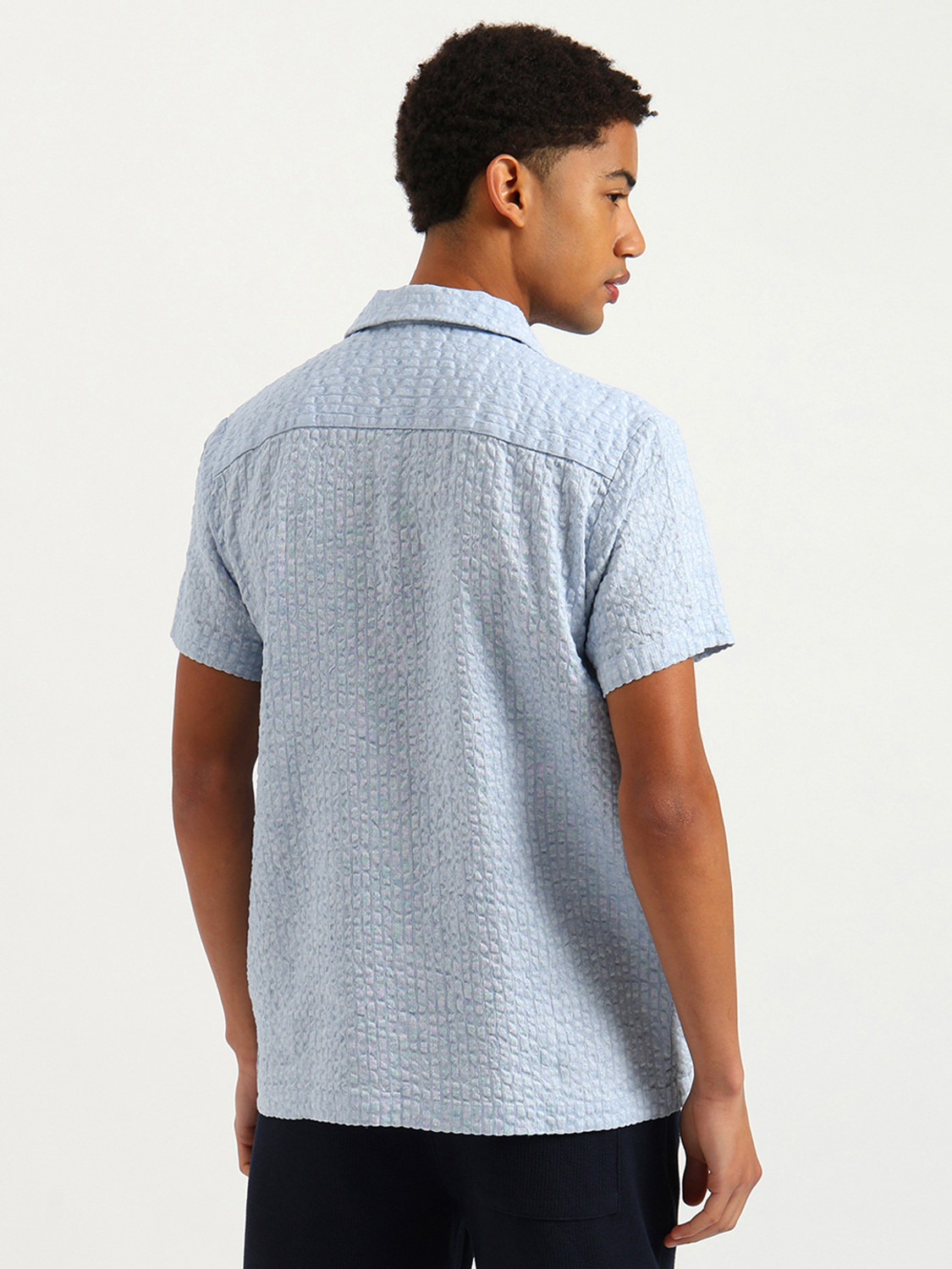 Image of United Colors of Benetton Men Self Design Casual Blue Shirt