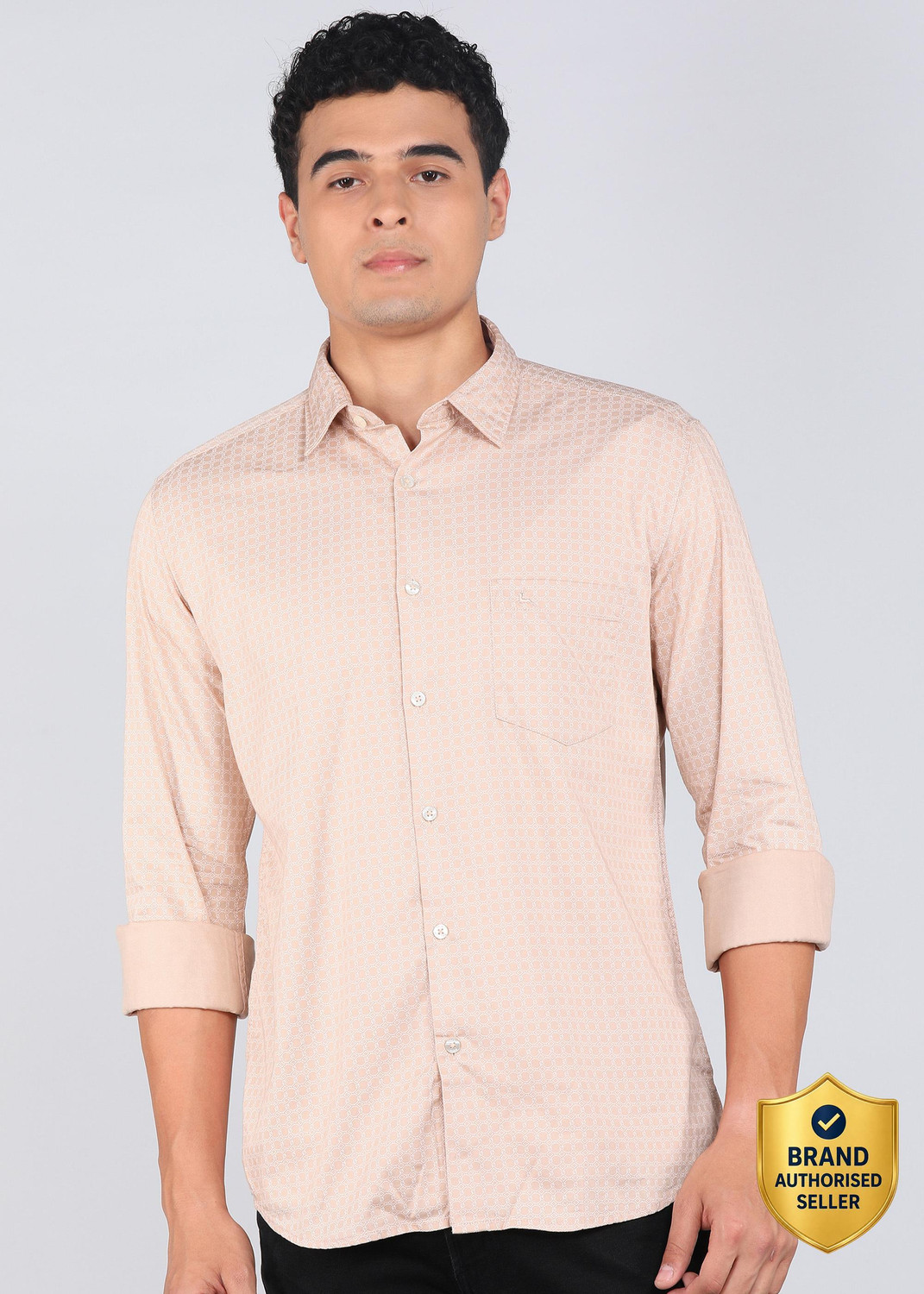 Image of PARX Men Printed Casual Beige Shirt