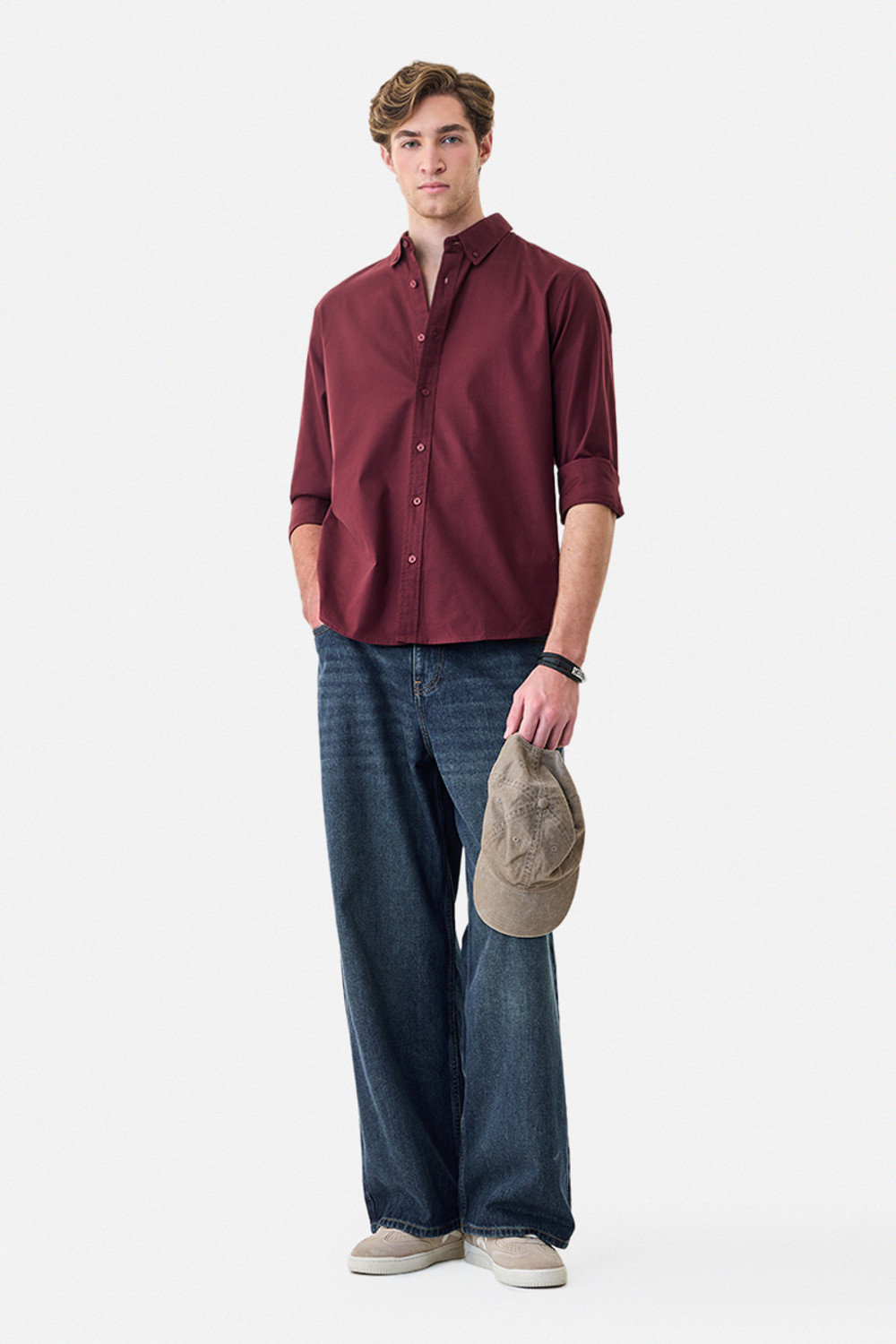 Image of Snitch Men Solid Casual Maroon Shirt
