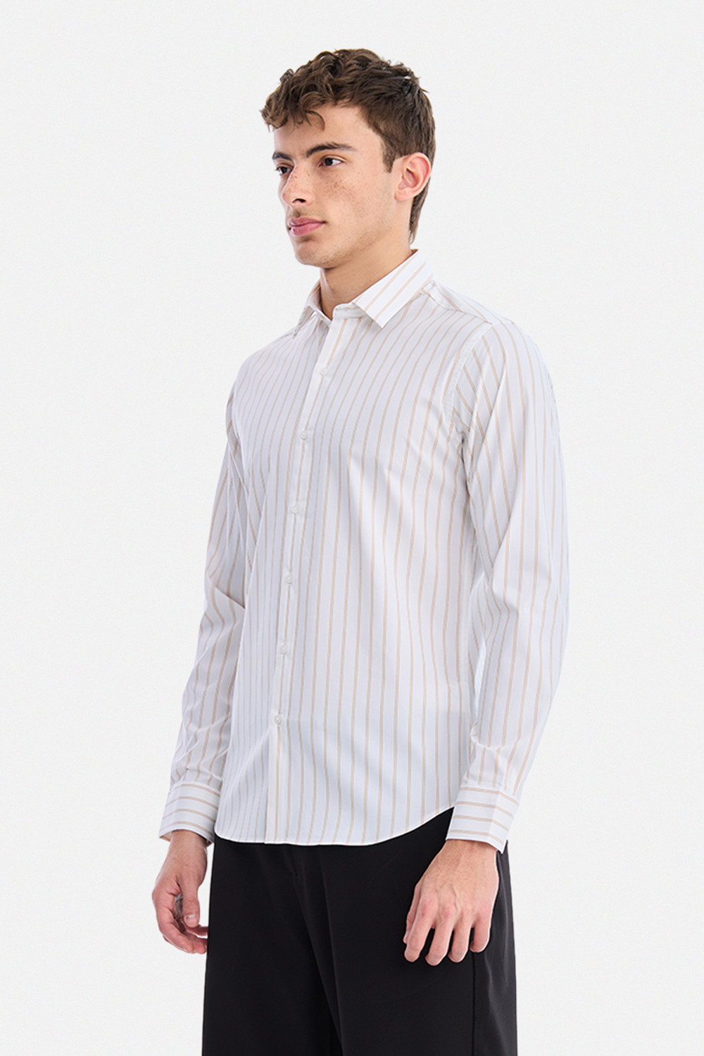 Image of Snitch Men Striped Casual White Shirt