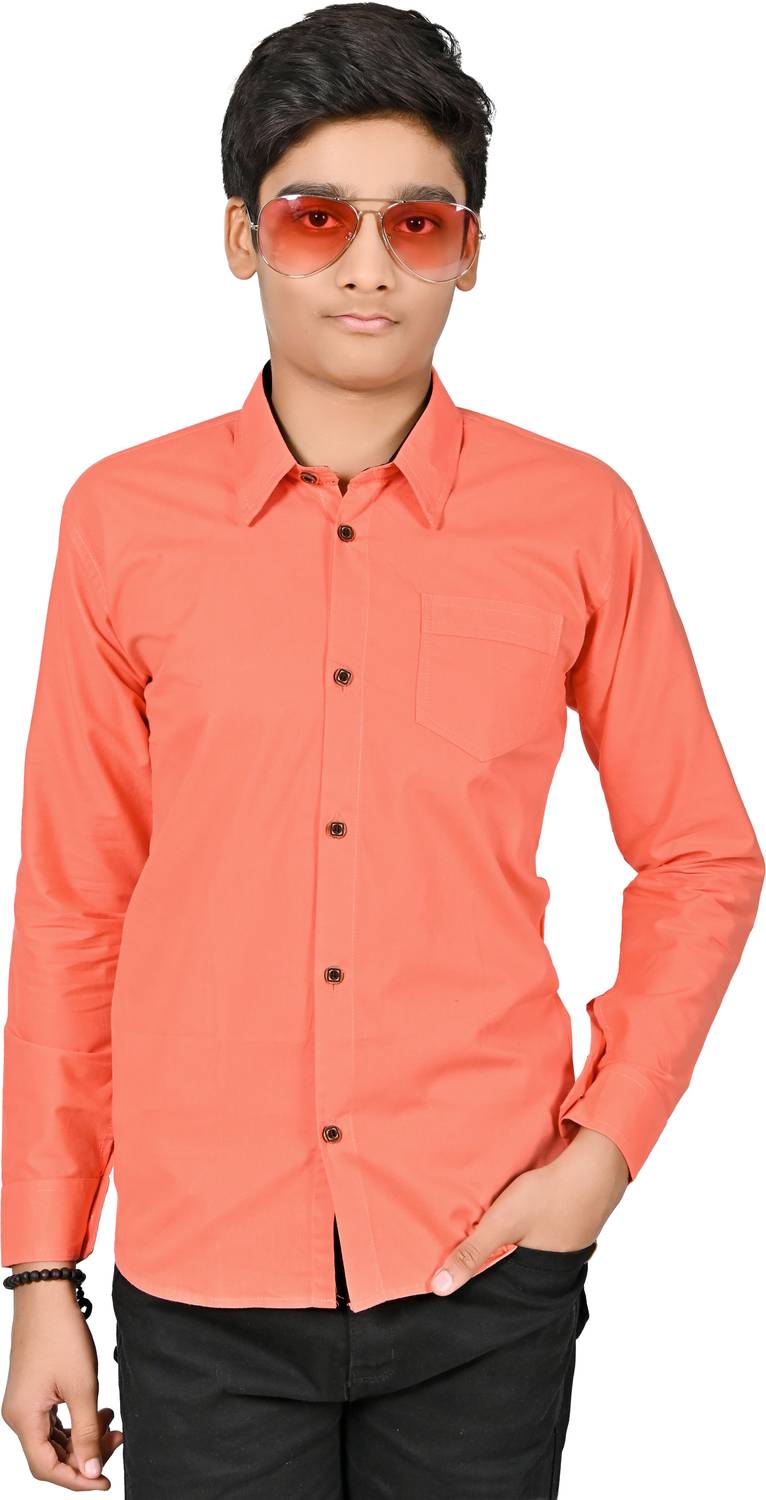 barkatdesigningplanet Boys Solid Casual Orange, Black Shirt