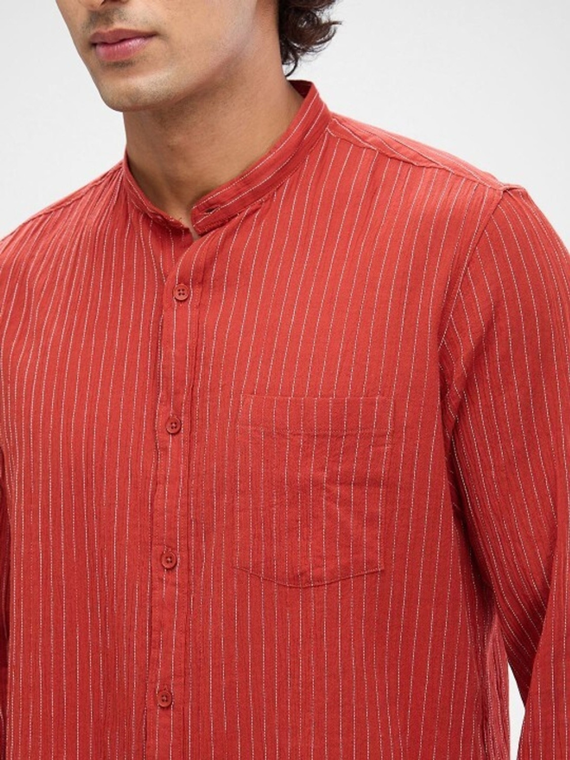 Image of Spykar Men Striped Casual Red Shirt