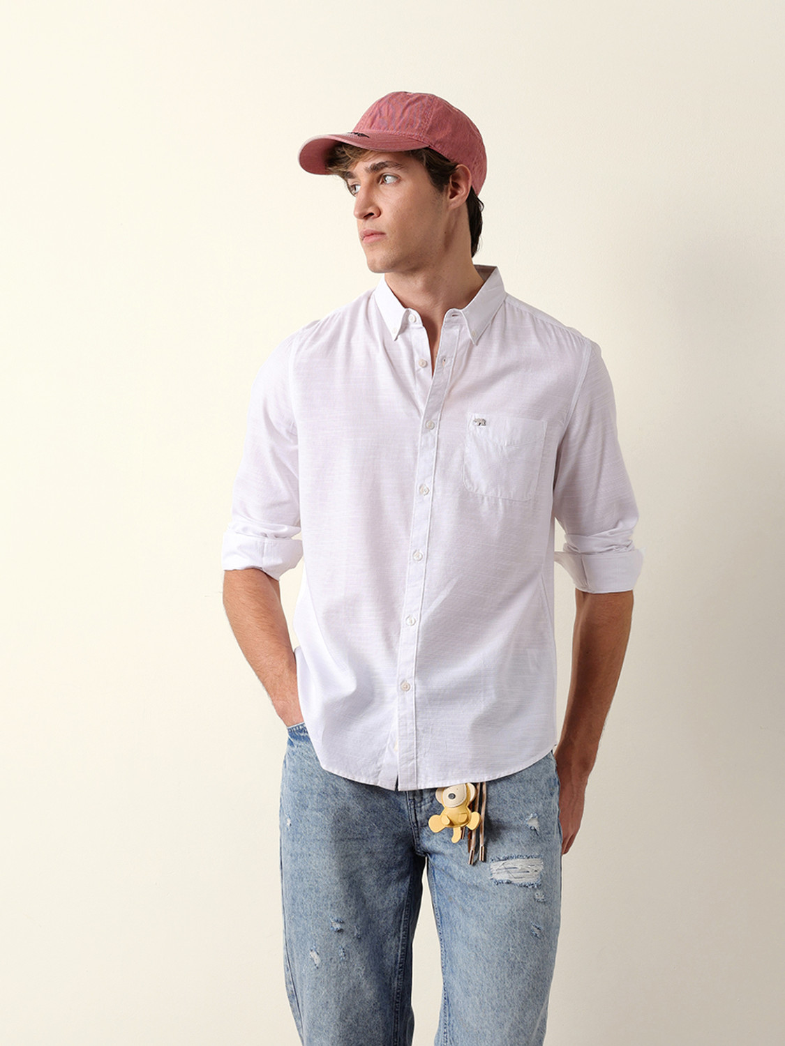 Image of THE BEAR HOUSE Men Solid Casual White Shirt