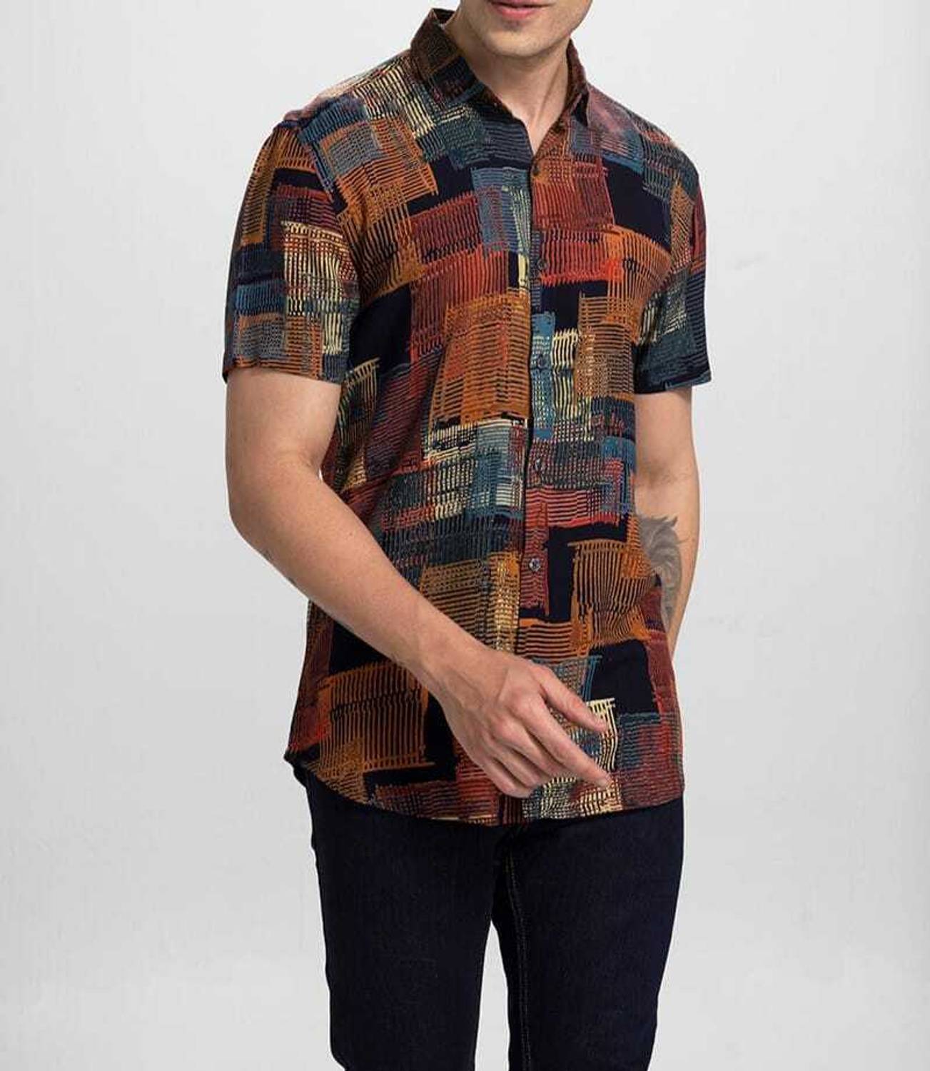 peacecraft Men Self Design Party Brown Shirt