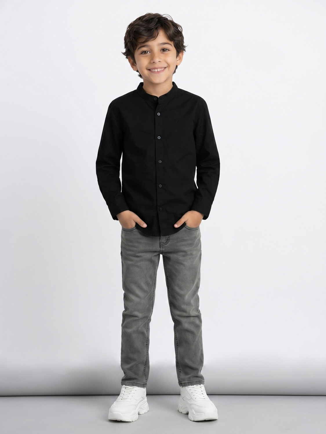 Image of Allen Solly Boys Solid Casual Black Shirt