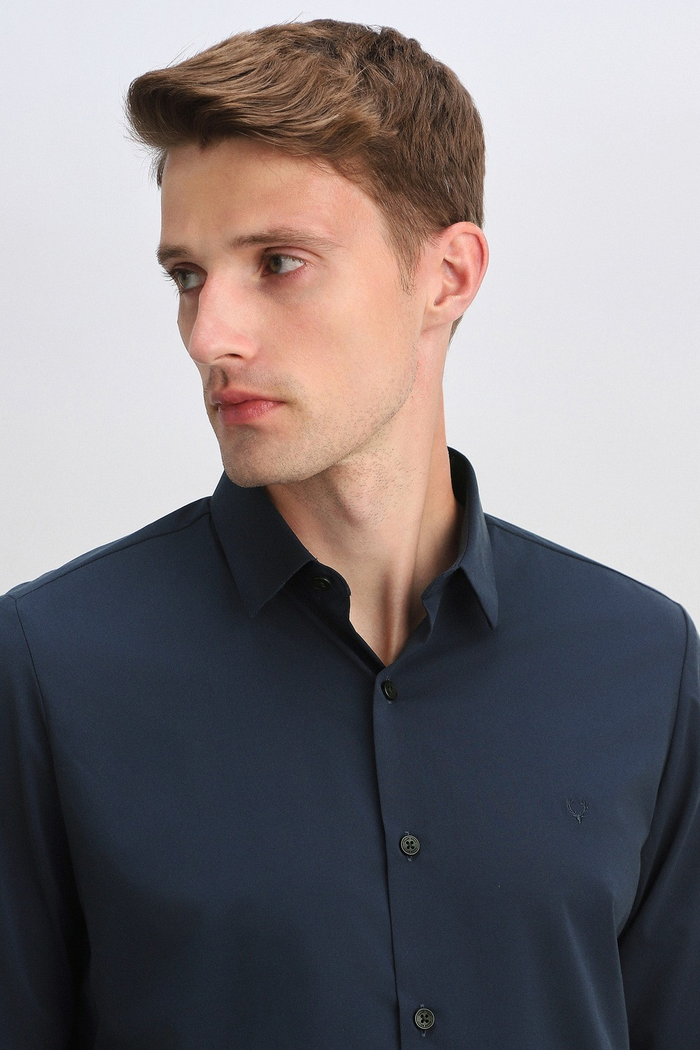 Image of Allen Solly Men Solid Formal Dark Blue Shirt