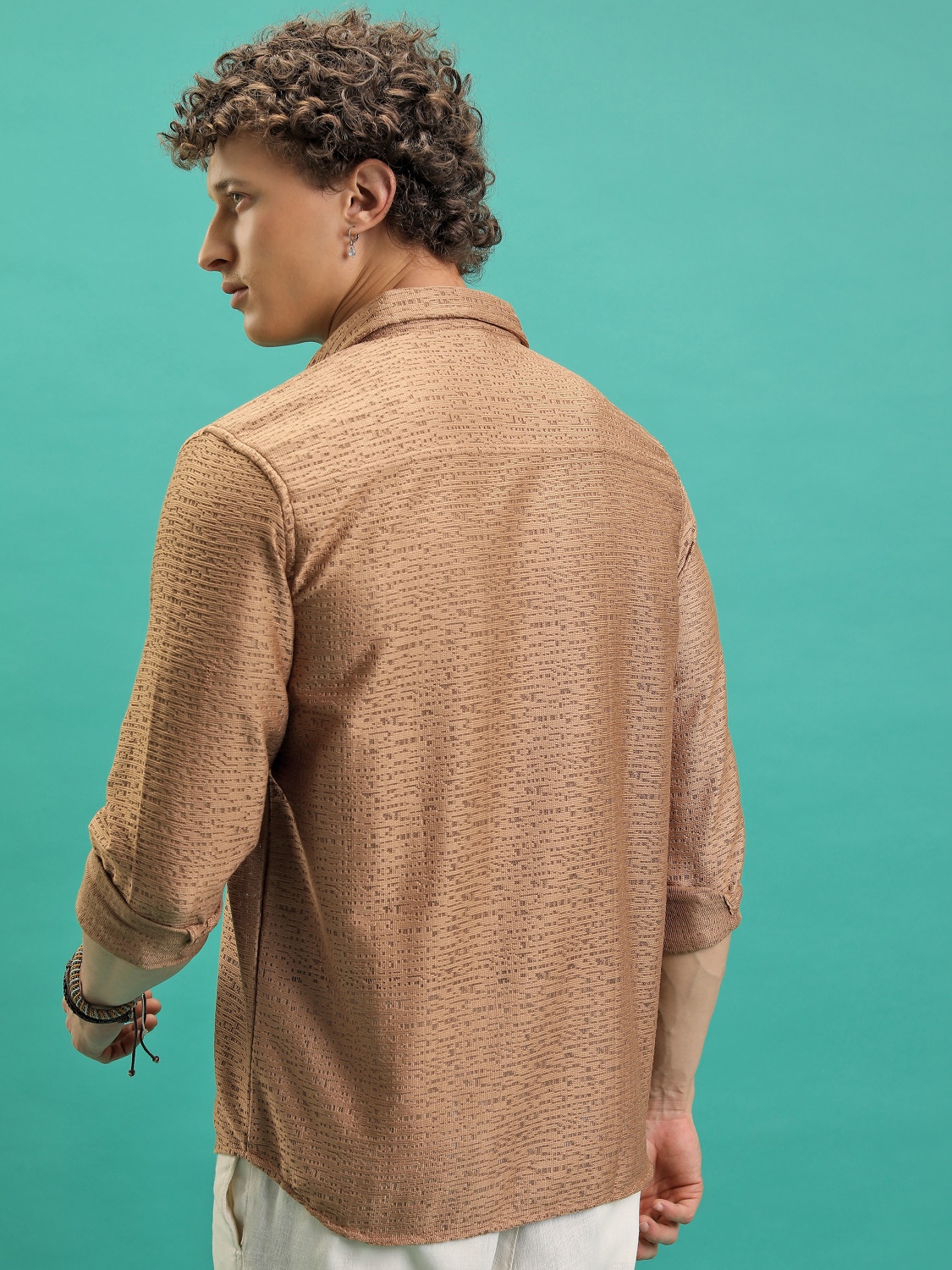 Image of HIGHLANDER Men Self Design Casual Brown Shirt