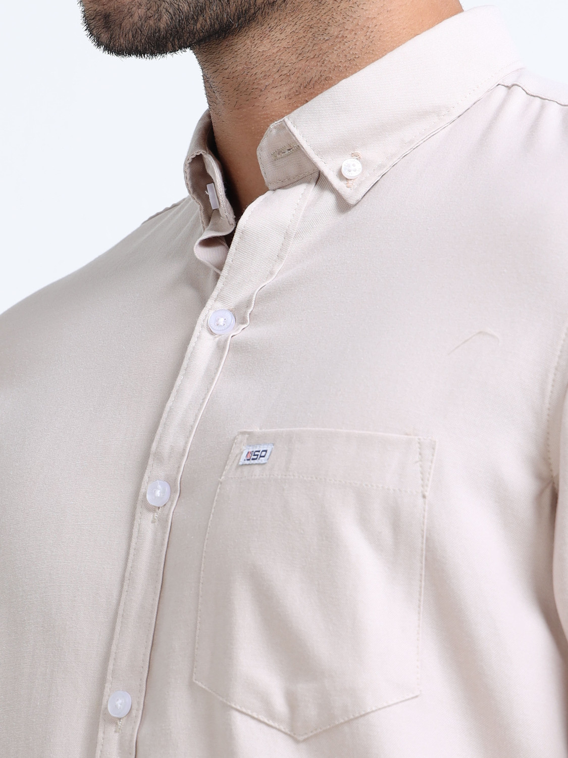 Image of U.S. Pitchers Men Solid Casual Beige Shirt