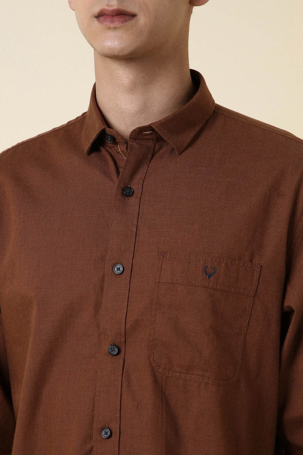 Image of Allen Solly Men Solid Casual Brown Shirt