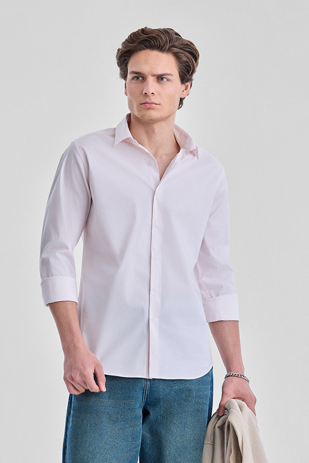 Image of Snitch Men Striped Formal Pink Shirt
