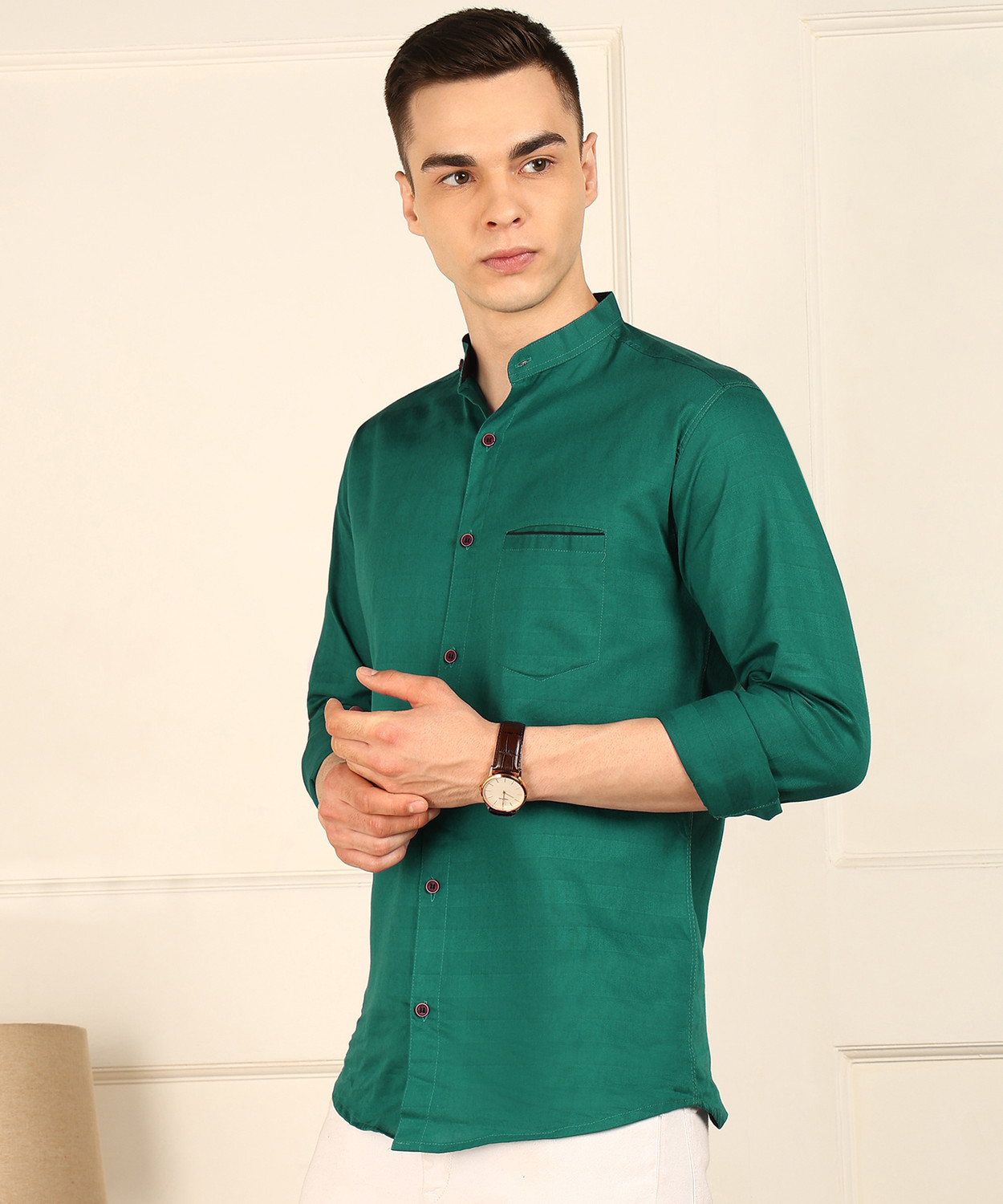 Image of FUBAR Men Self Design Casual Dark Green Shirt