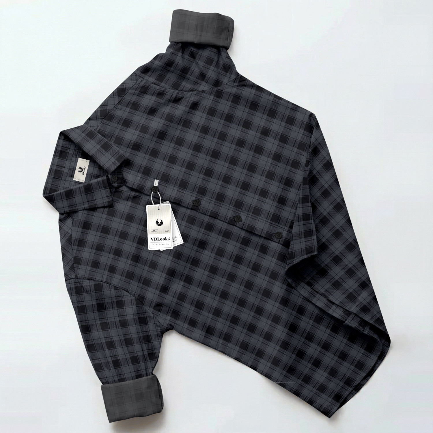 Image of vdlooks Men Checkered Casual Grey Shirt