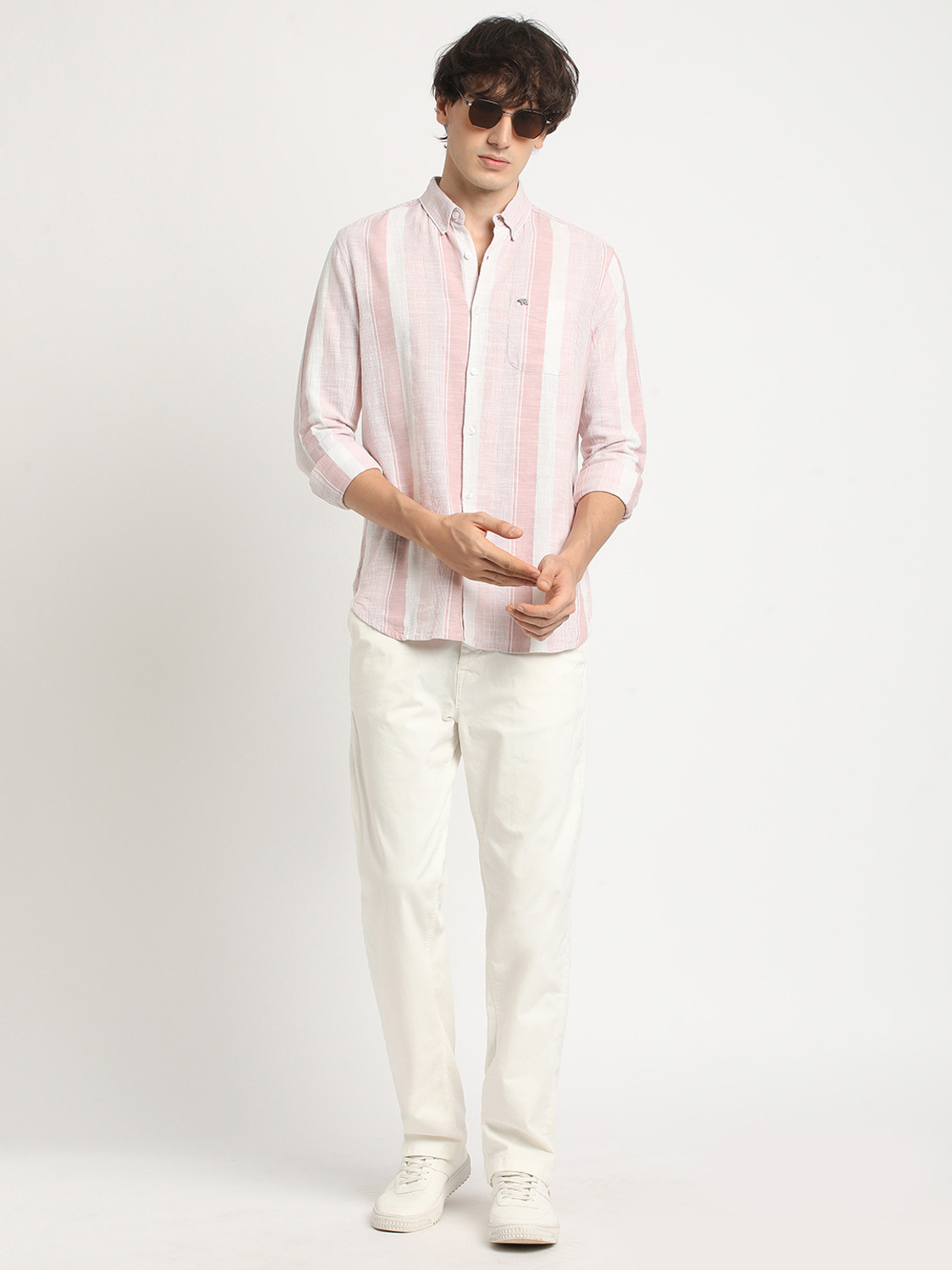 Image of THE BEAR HOUSE Men Striped Casual Pink Shirt