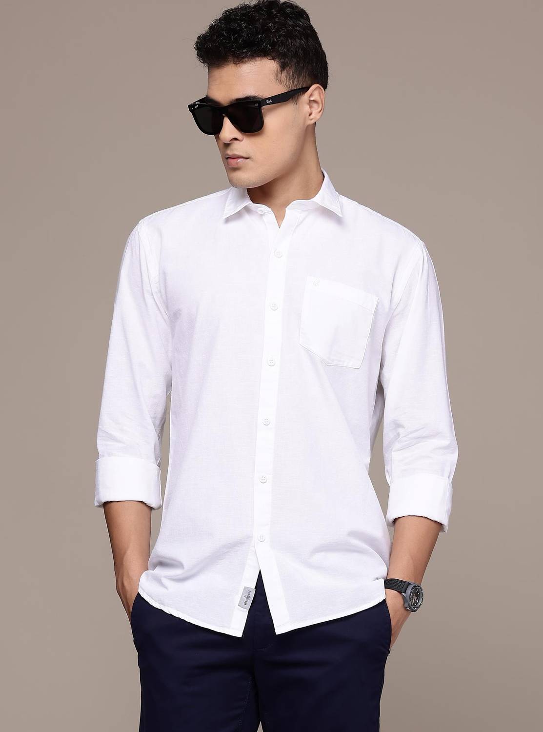 BLUE SQUAD Men Solid Casual White Shirt - Image 1
