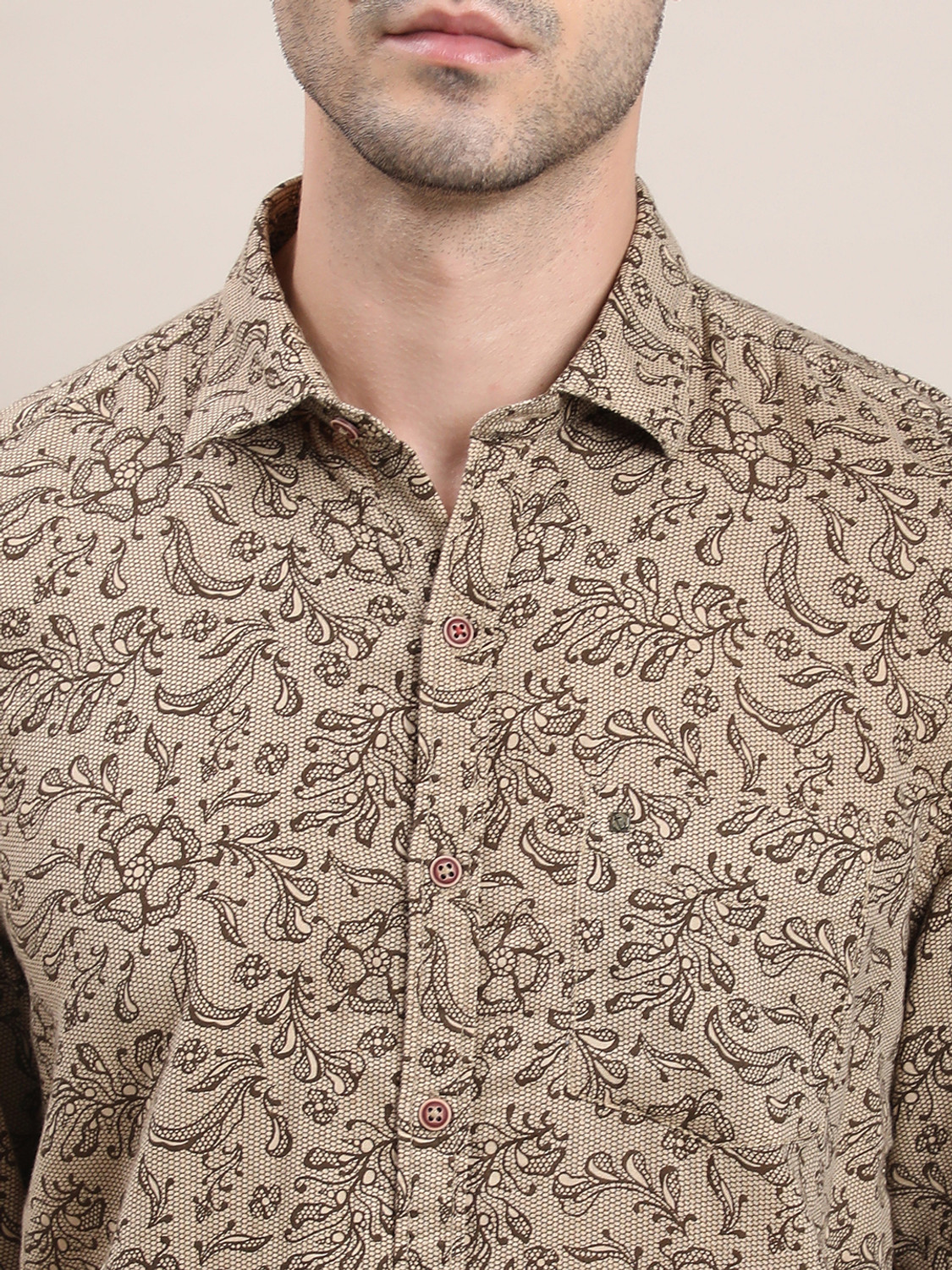 Image of TURTLE Men Printed Casual Brown Shirt