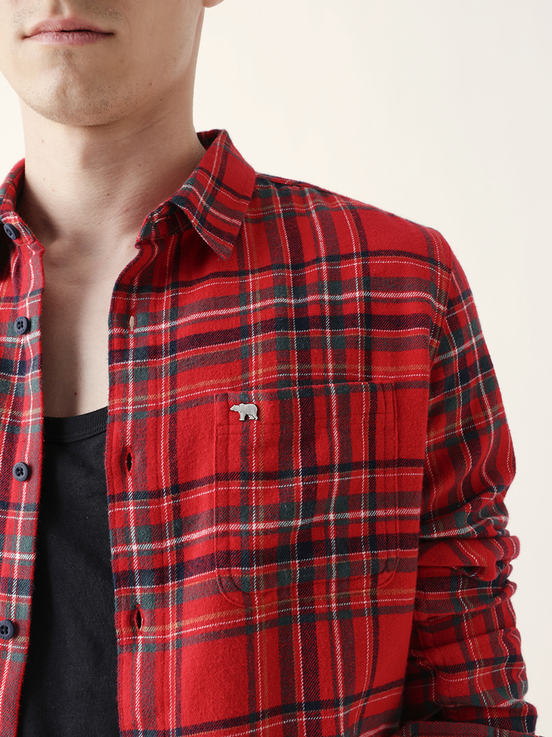 Image of THE BEAR HOUSE Men Checkered Casual Red Shirt