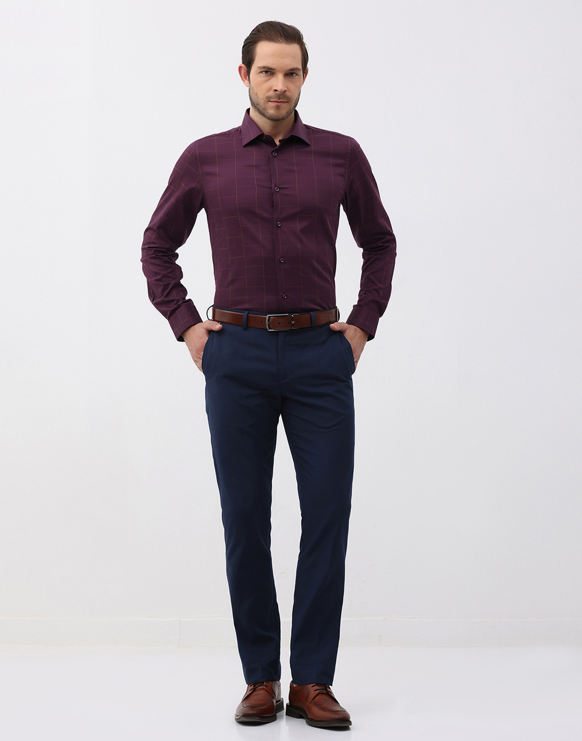 Image of Blackberrys Men Checkered Formal Maroon Shirt