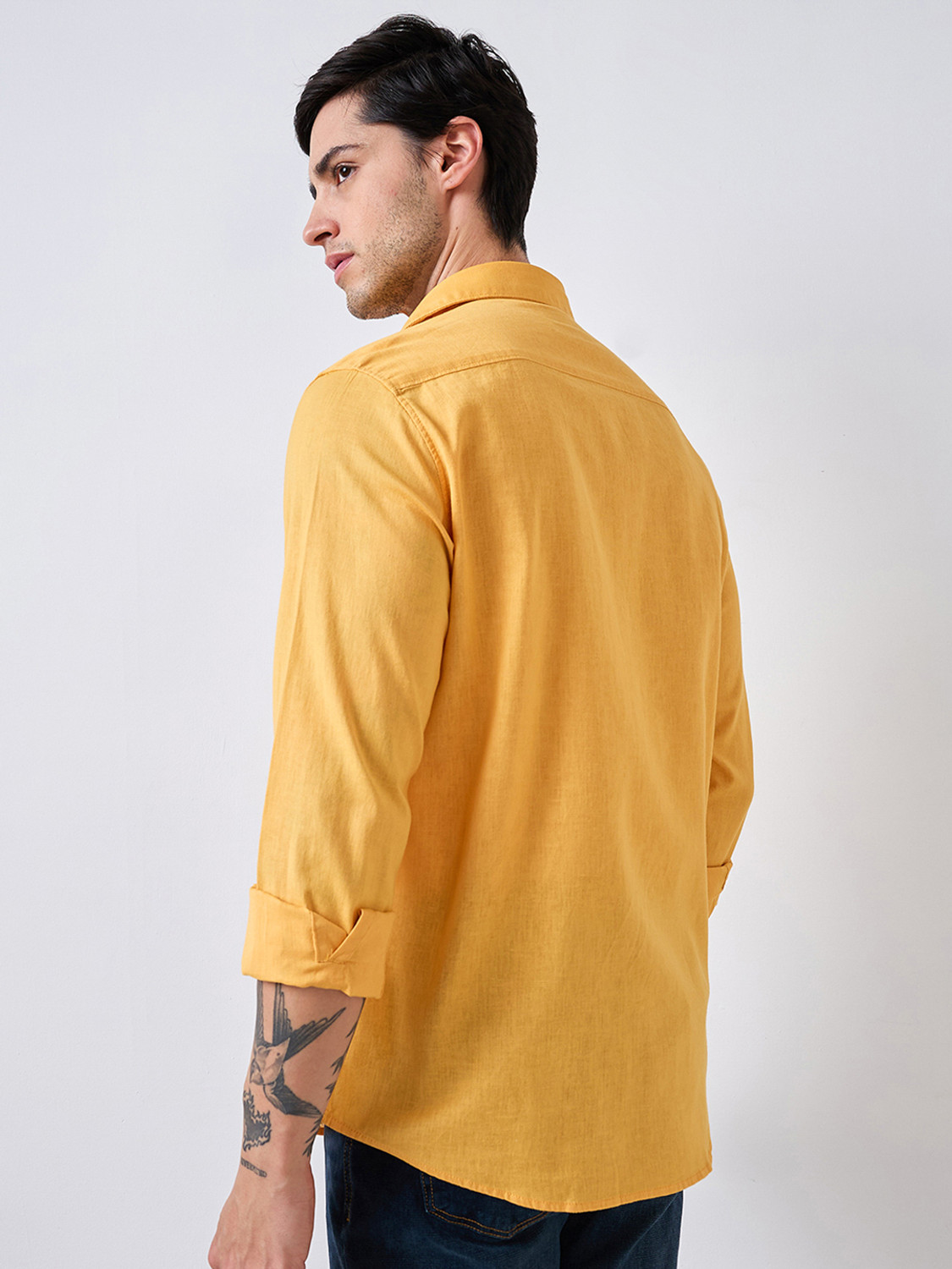 Image of Spykar Men Solid Casual Yellow Shirt