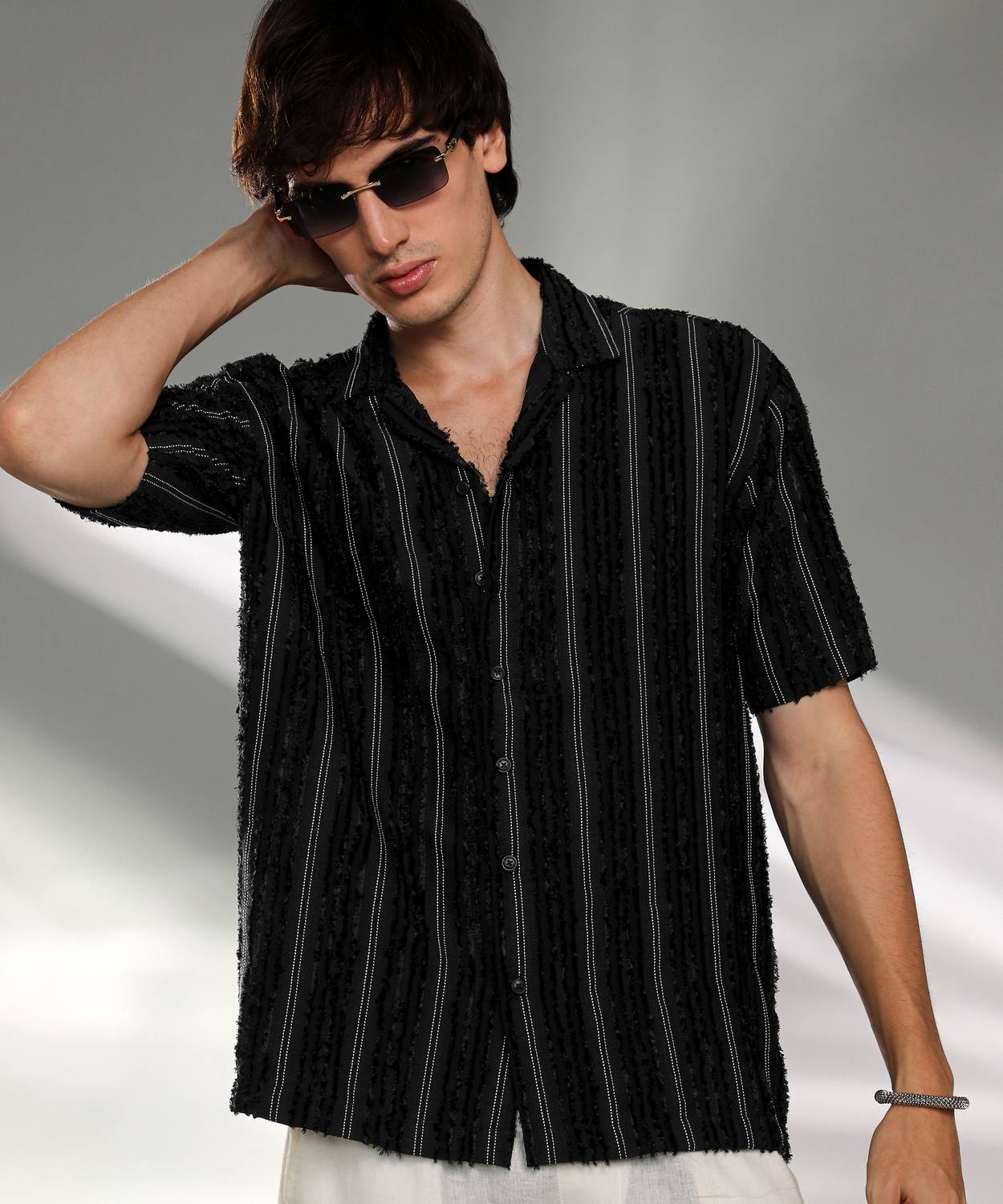 CAHOOT Men Striped Casual Black Shirt