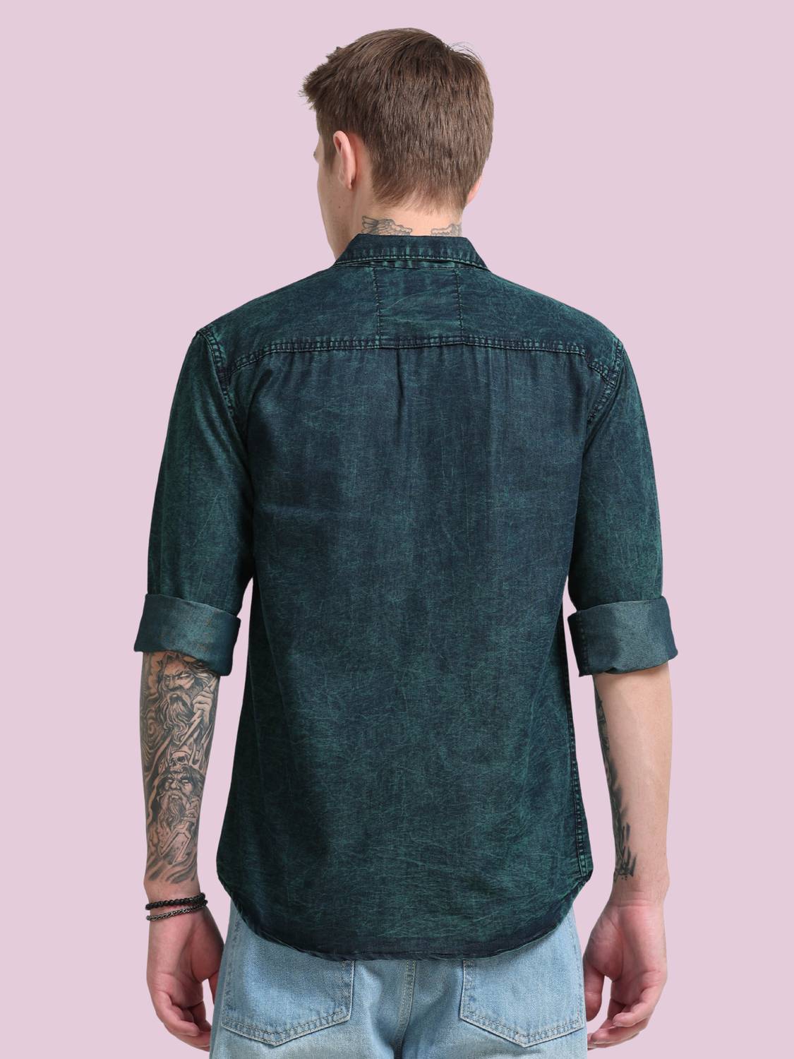 AIDAN Paul Men Washed Casual Green Shirt - Image 2