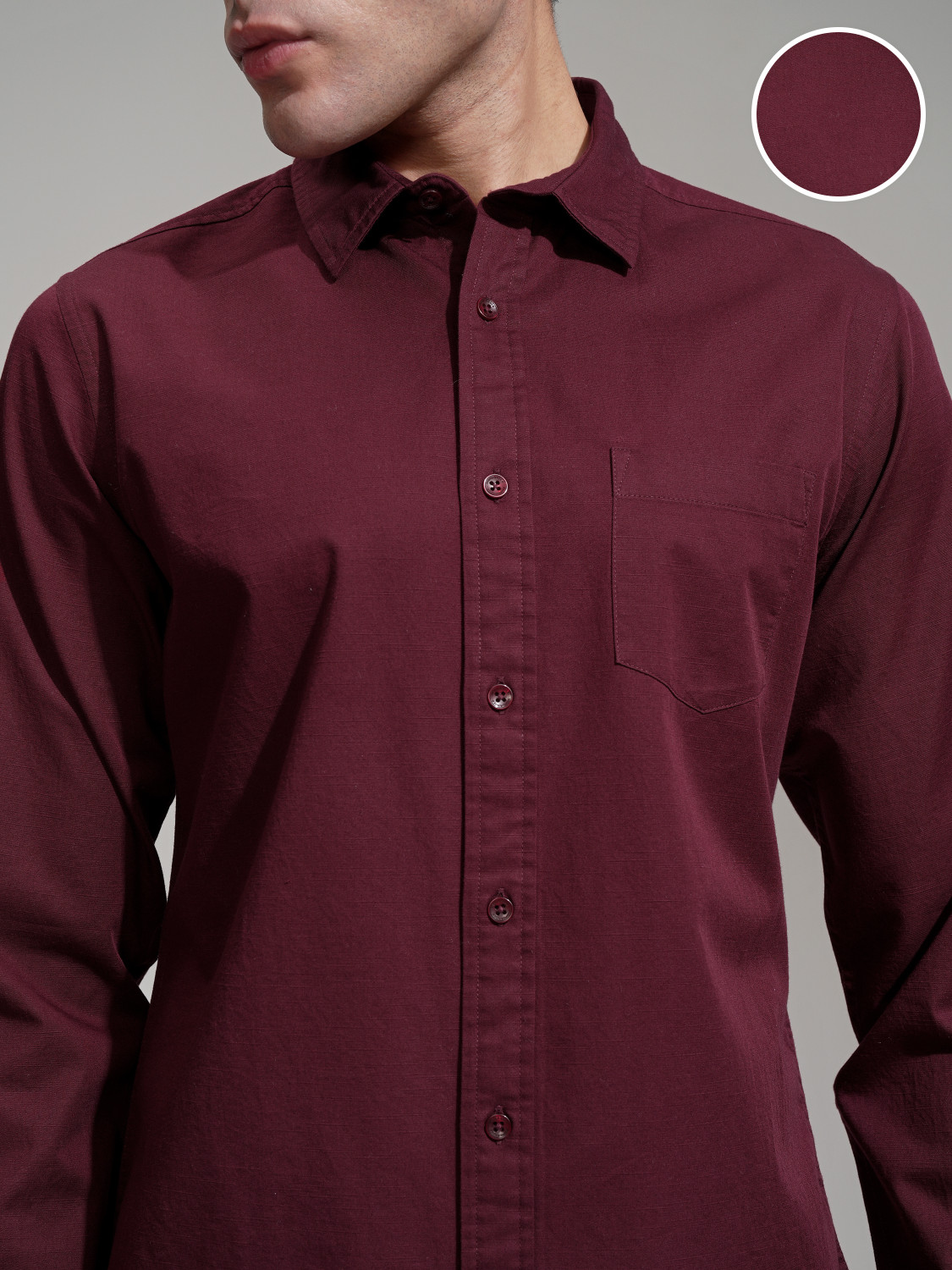 Image of HIGHLANDER Men Solid Casual Maroon Shirt