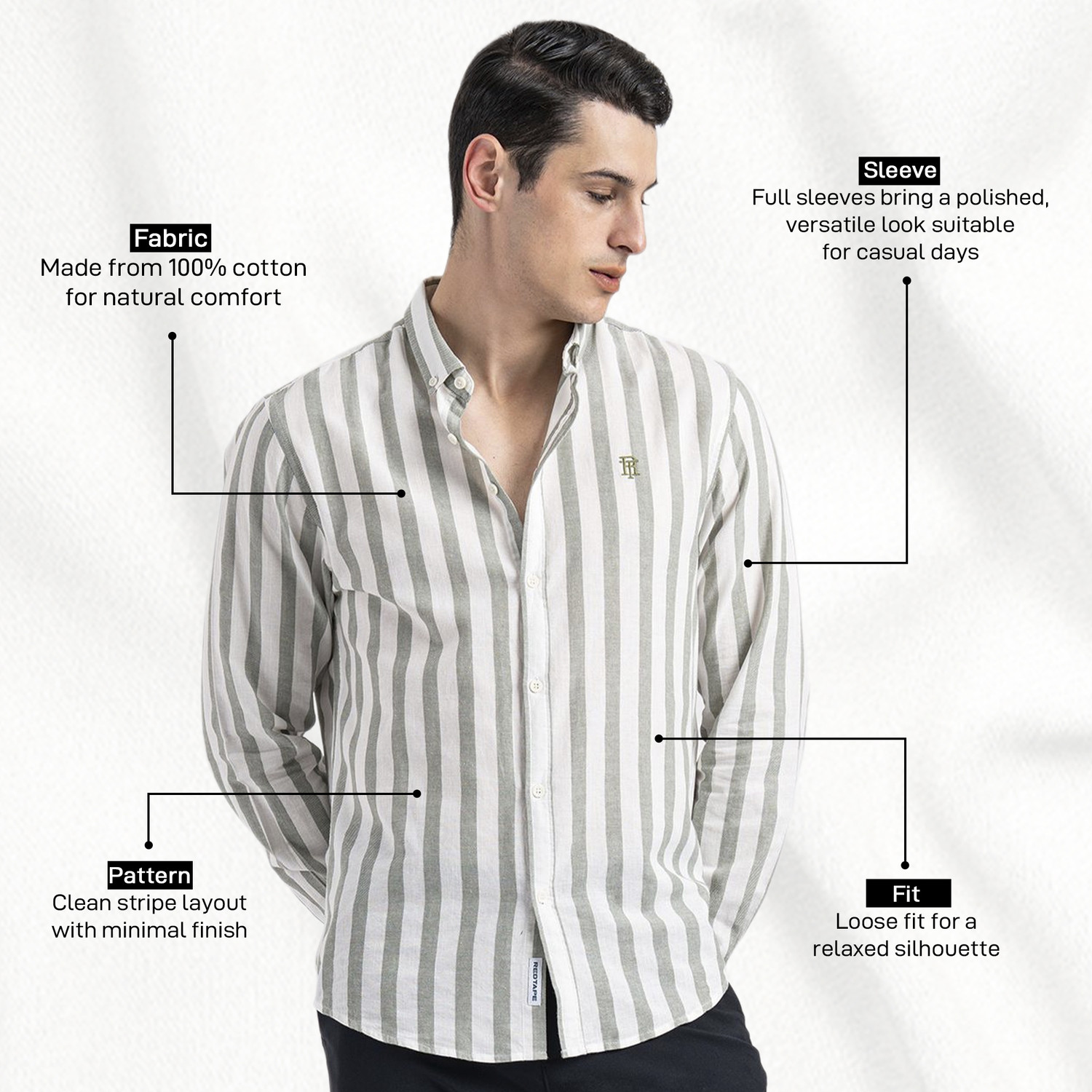 Image of RED TAPE Men Striped Casual Green Shirt