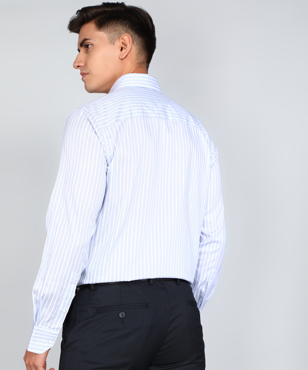 Image of Raymond Men Striped Formal Blue Shirt