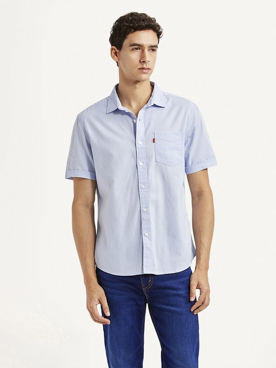 Image of LEVI'S Men Solid Casual Blue Shirt