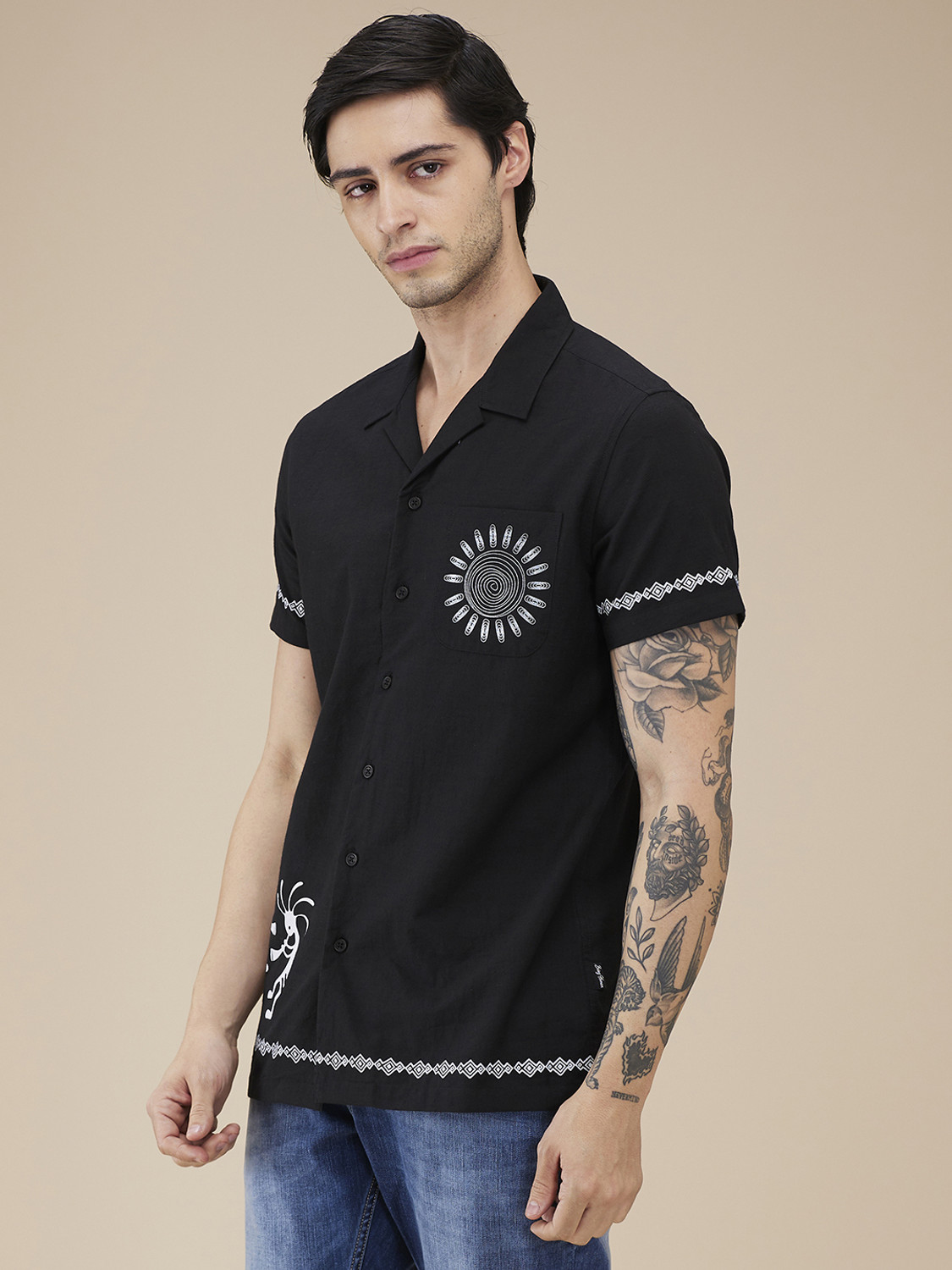 Image of BEING HUMAN Men Printed Casual Black Shirt