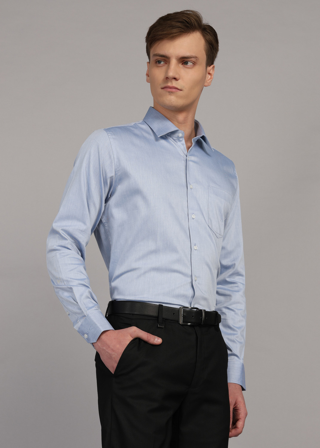 Image of VAN HEUSEN Men Solid Formal Light Blue Shirt