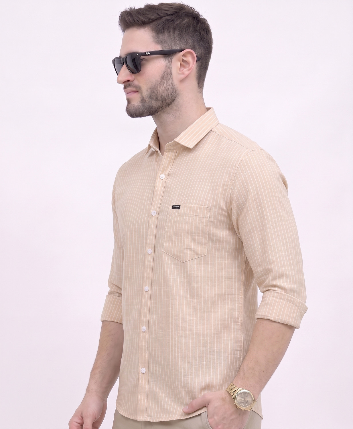 Image of METRONAUT Men Striped Casual Yellow Shirt