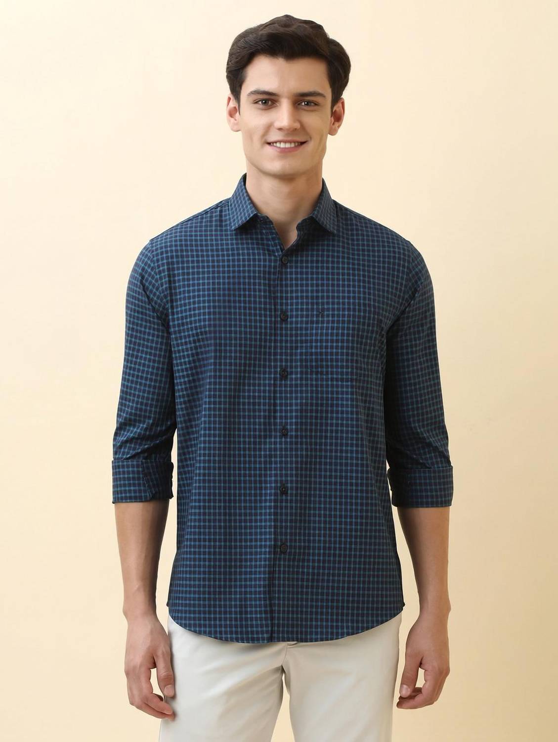 Allen Solly Men Checkered Casual Dark Blue Shirt