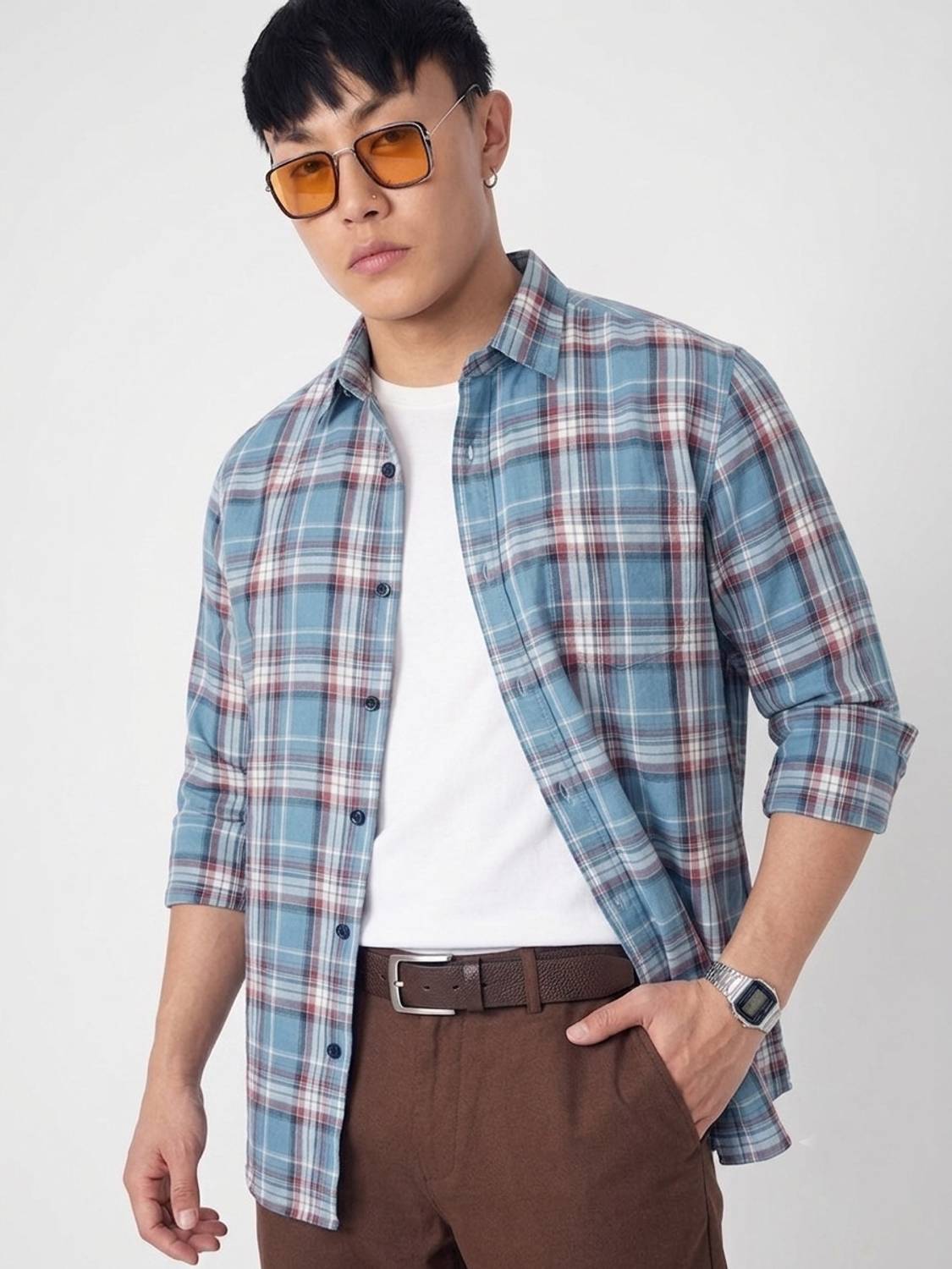 Roadster Men Checkered Casual Blue Shirt - Image 3