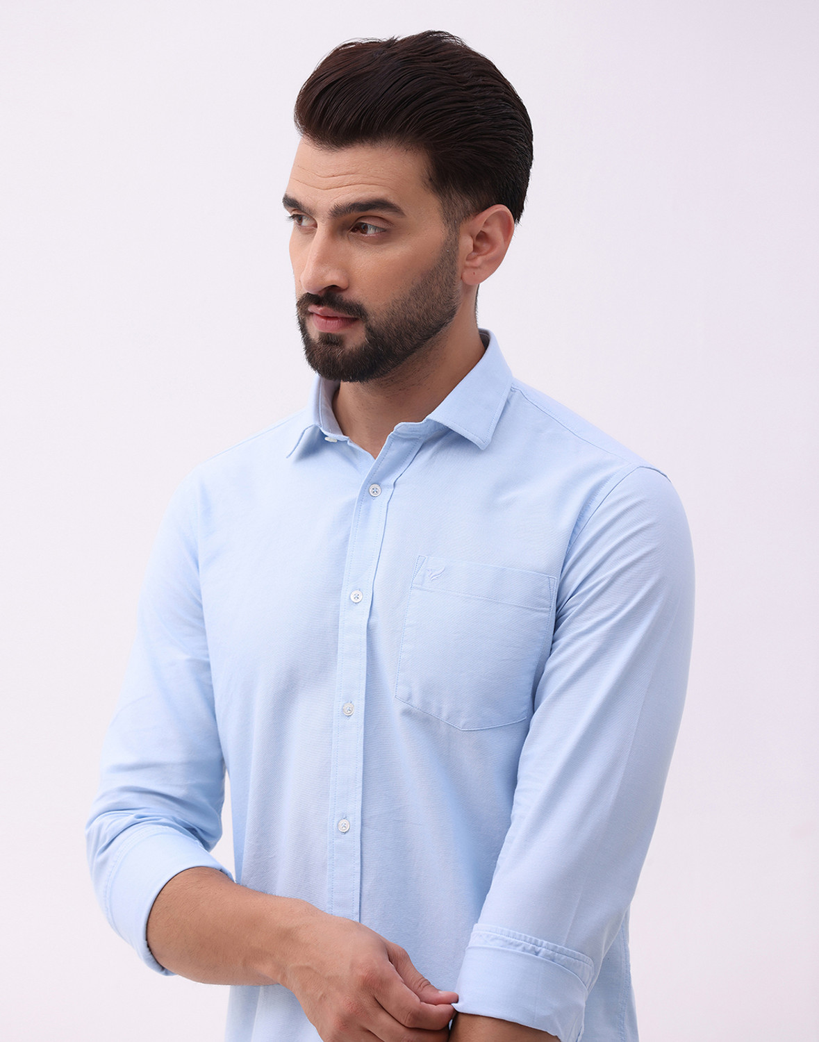 Image of Blackberrys Men Solid Casual Light Blue Shirt