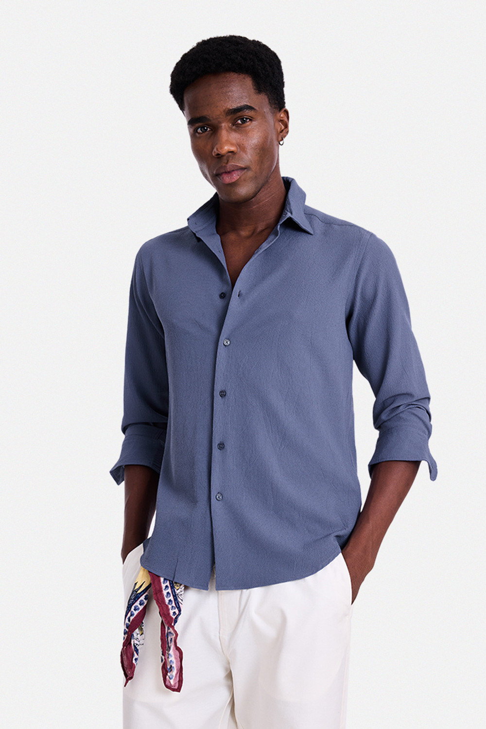 Image of Snitch Men Solid Casual Blue Shirt