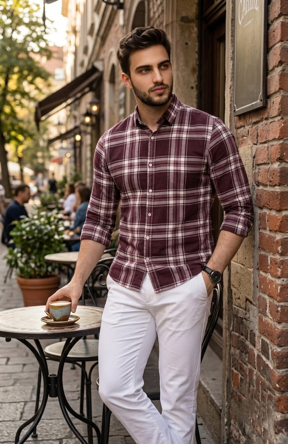 Image of Roadster Men Checkered Casual Maroon Shirt
