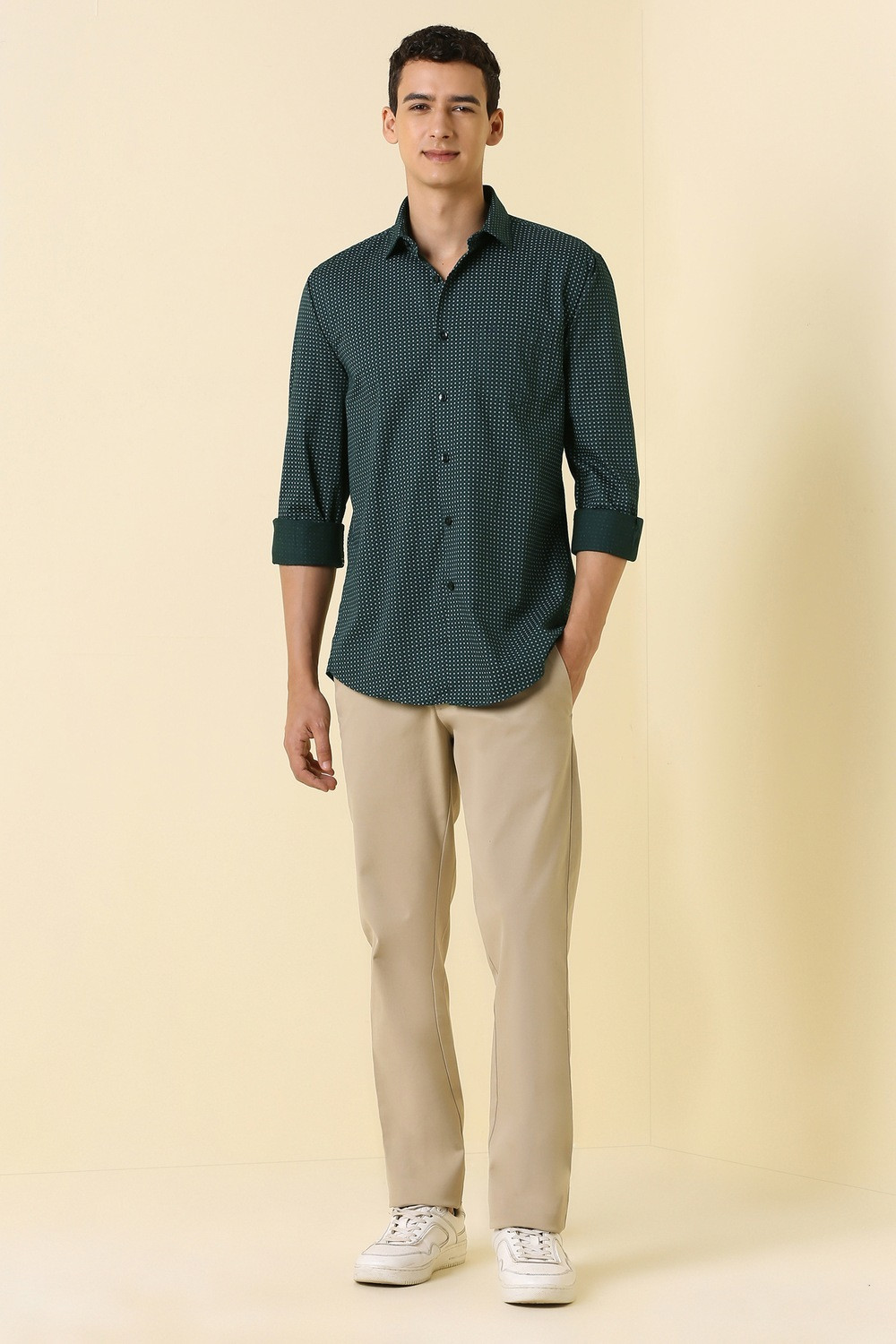 Image of Allen Solly Men Printed Casual Green Shirt