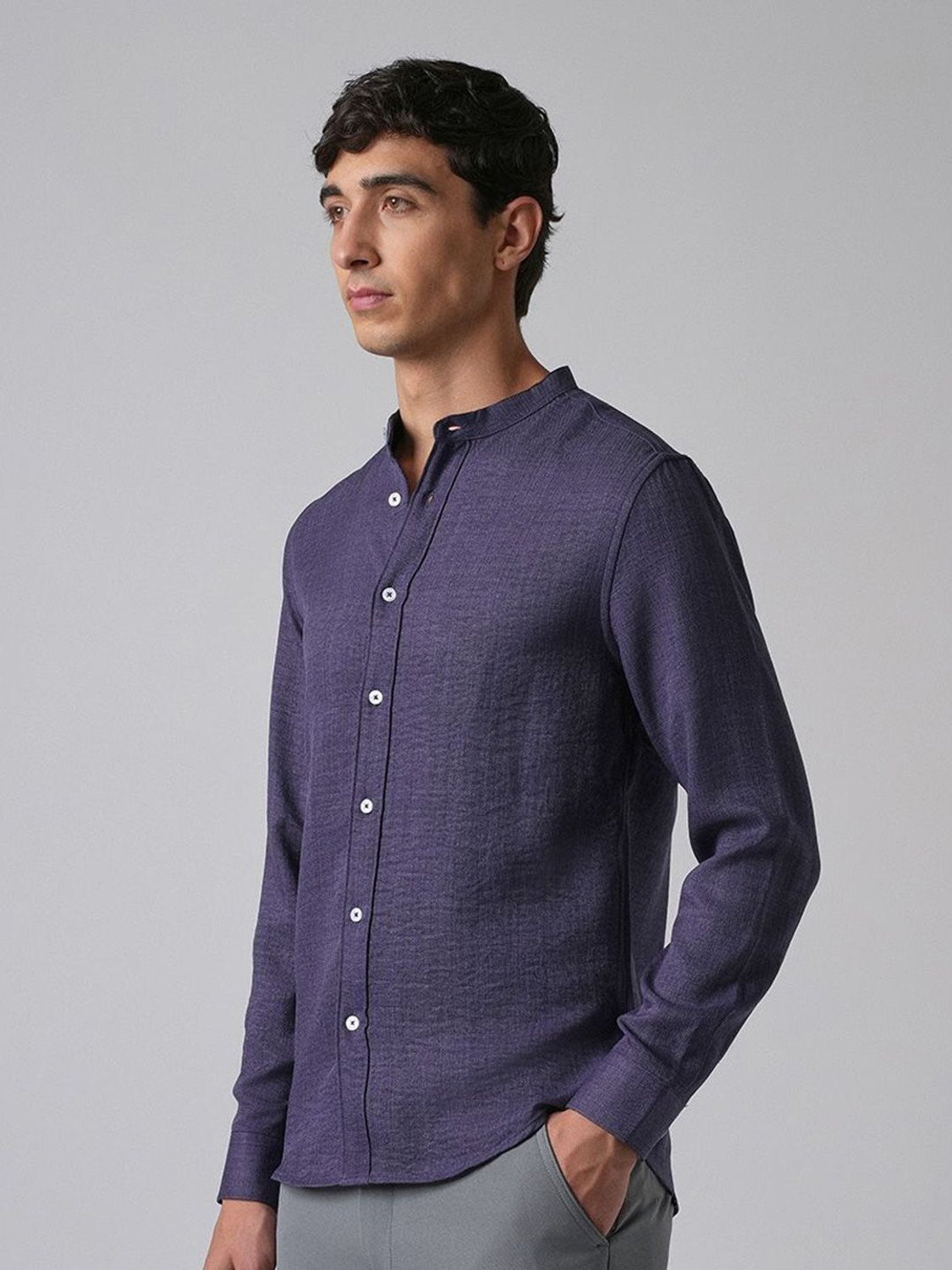 Image of Banana Club Men Solid Casual Purple Shirt