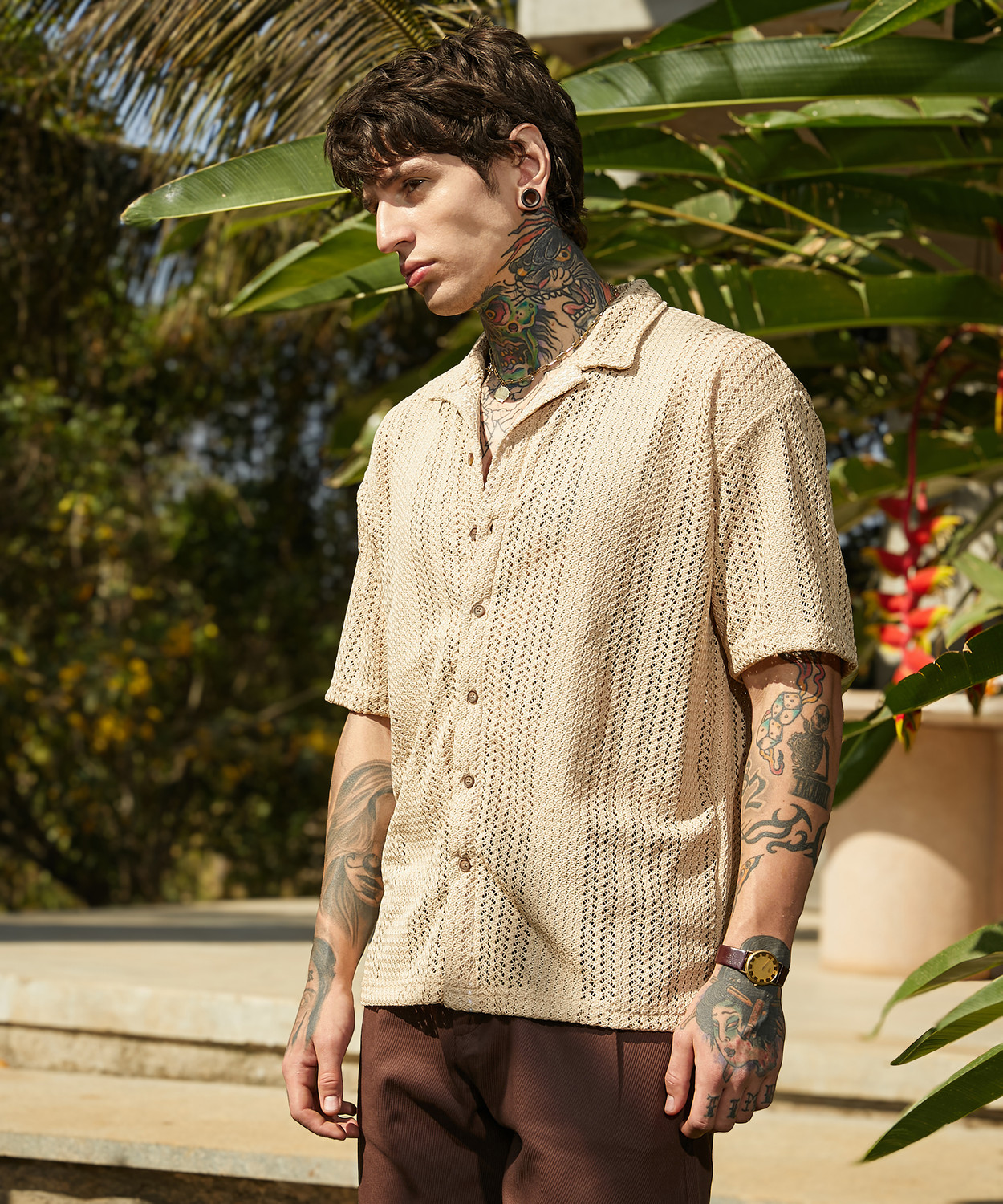 Image of CAMPUS SUTRA Men Solid Casual Beige Shirt