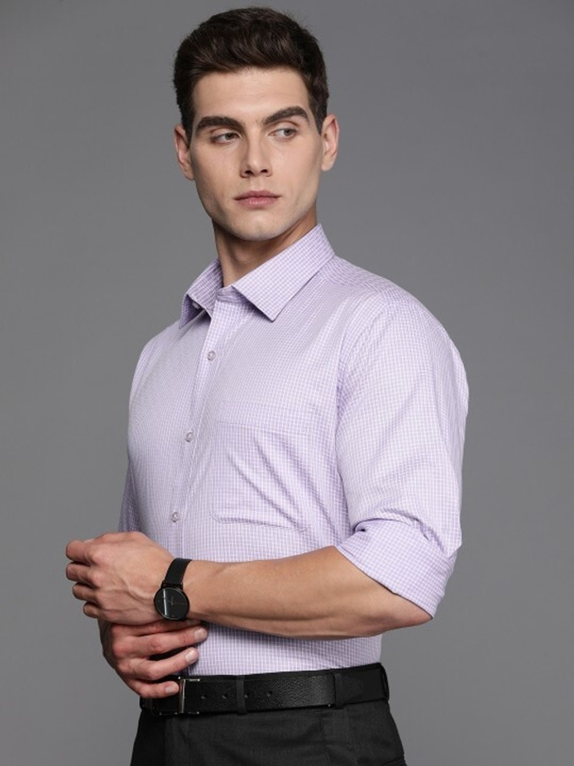 Image of Raymond Men Self Design Formal Purple Shirt